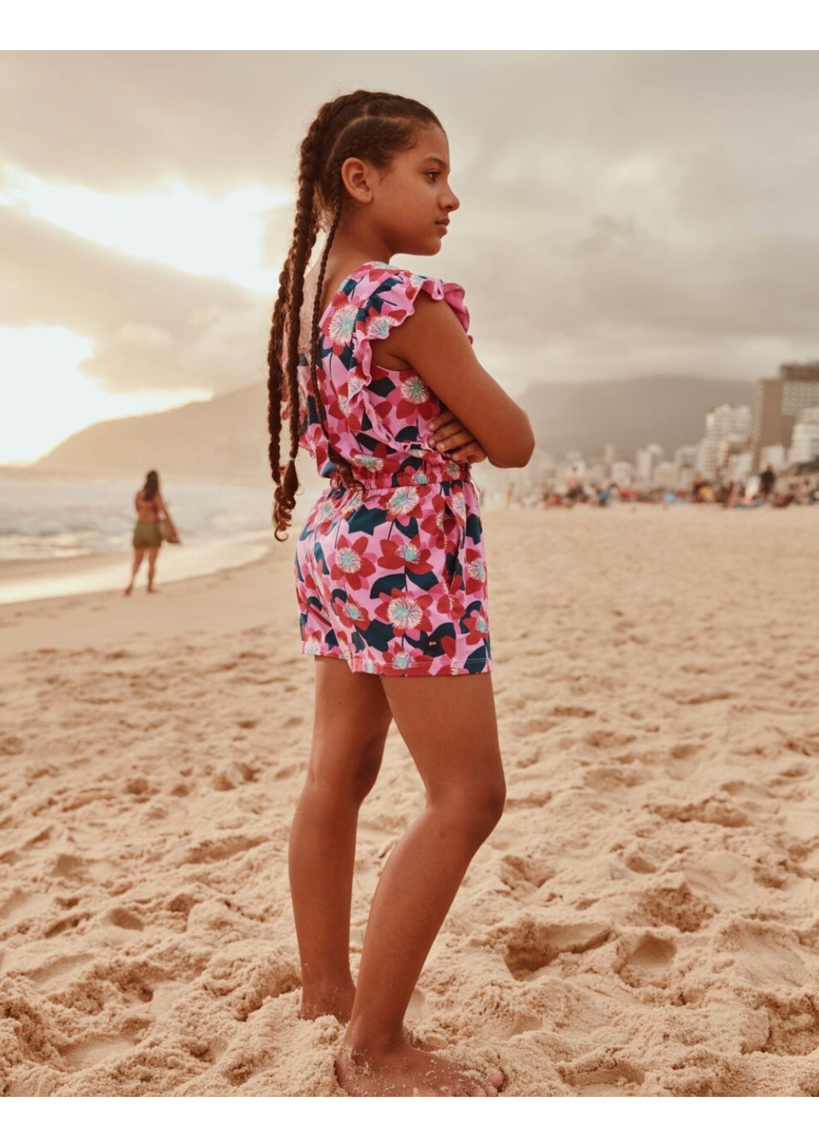 Tea Collection Tea Collection, Flutter Sleeve Romper || Block Print Passion Flower