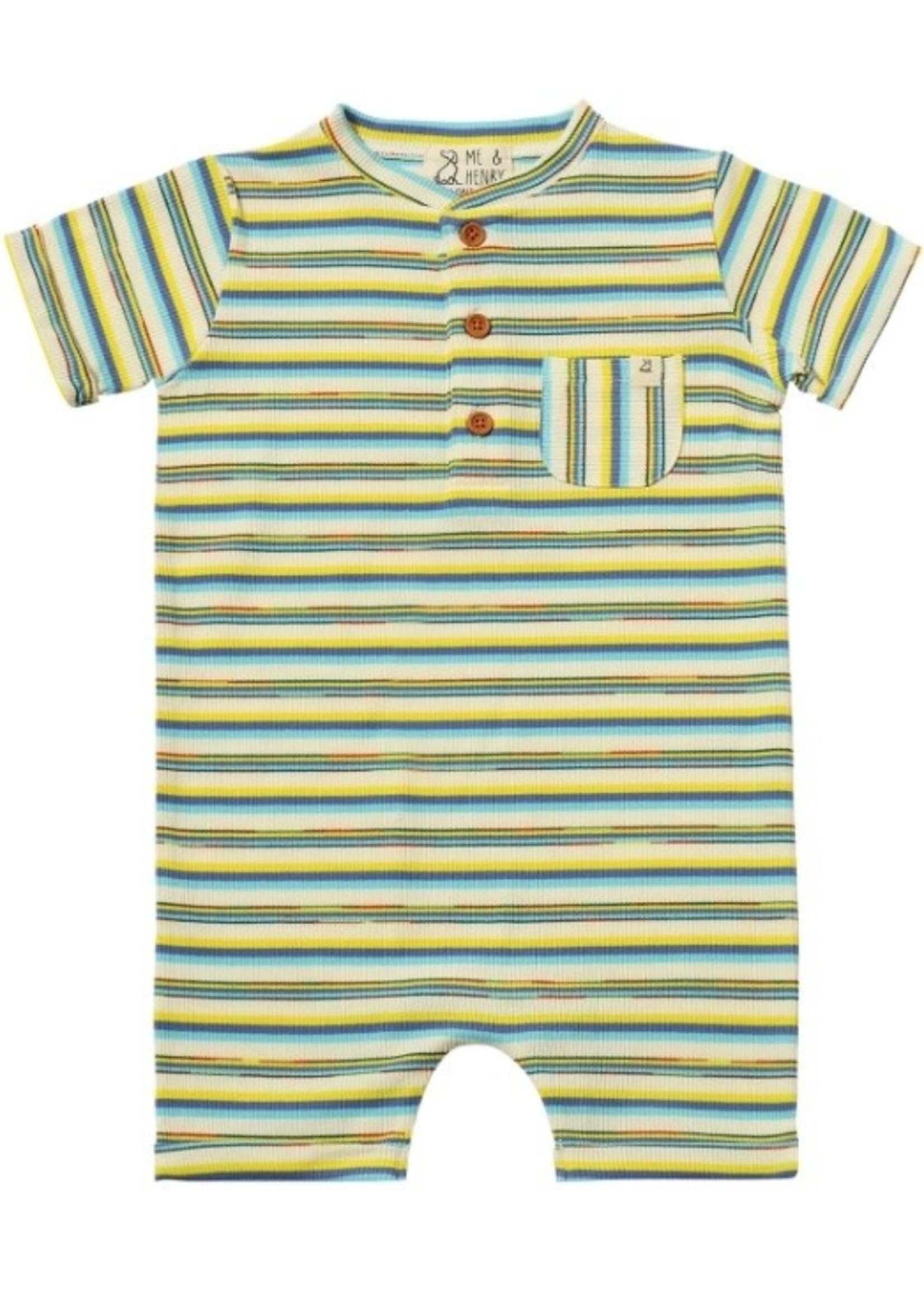 Me & Henry Me & Henry, Me & Henry, Camborne Henley Stripe Romper || Yellow / Blue