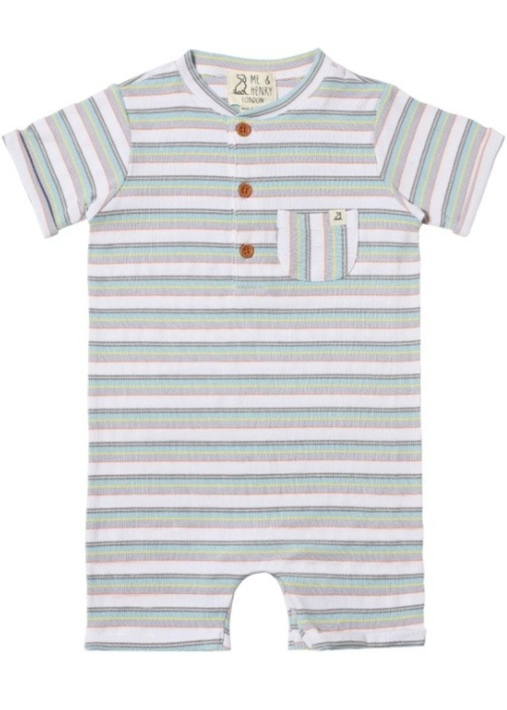 Me & Henry Me & Henry, Camborne Henley Stripe Romper || Grey / White