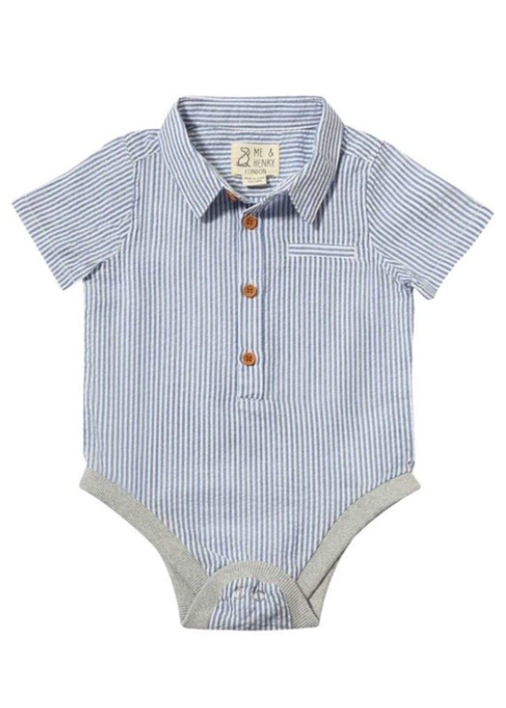 Me & Henry Me & Henry, Helford Seersucker Stripe Woven Onesie || Royal / White