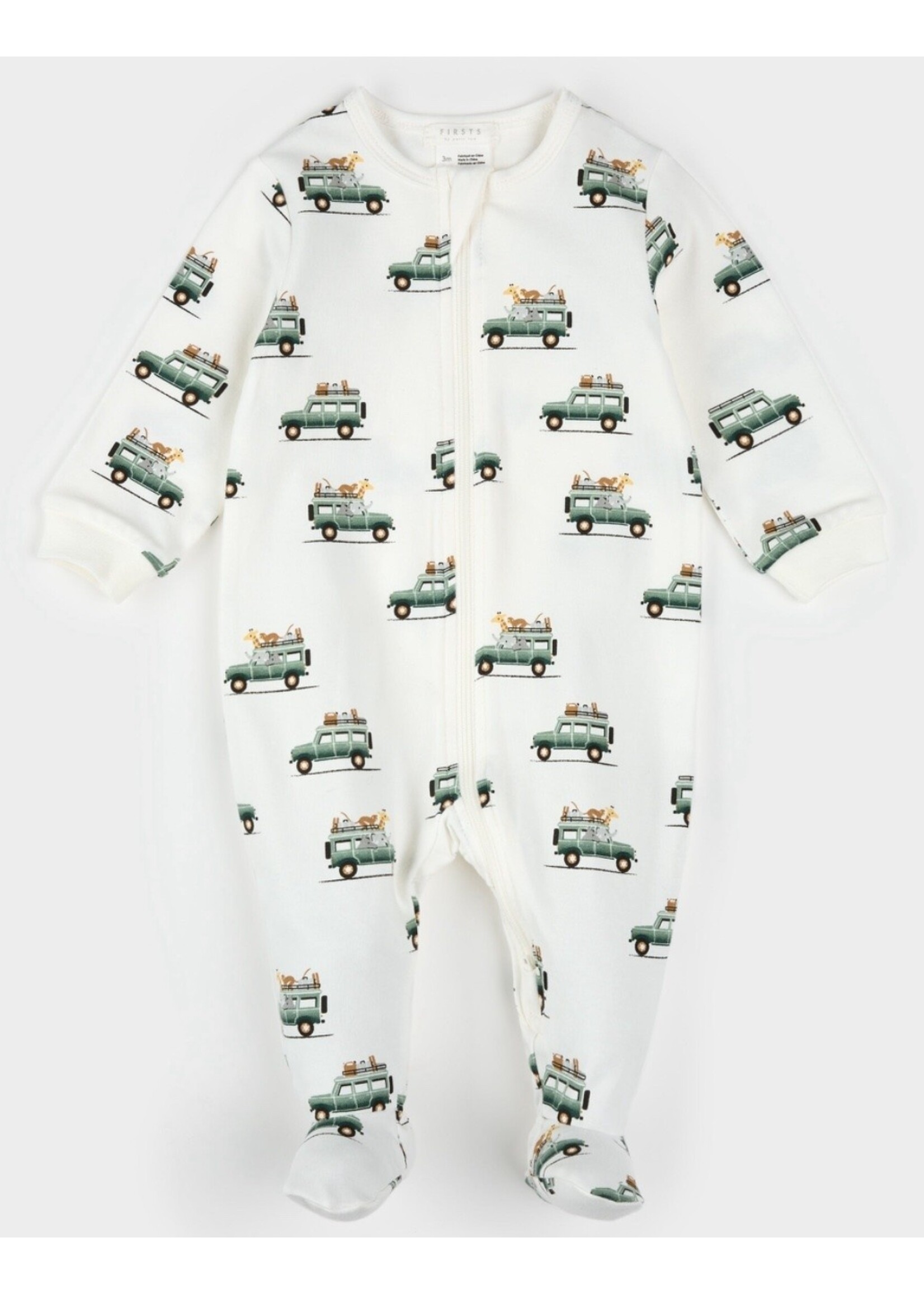 Petit Lem Petit Lem, Safari SUV Print Sleeper || Off White