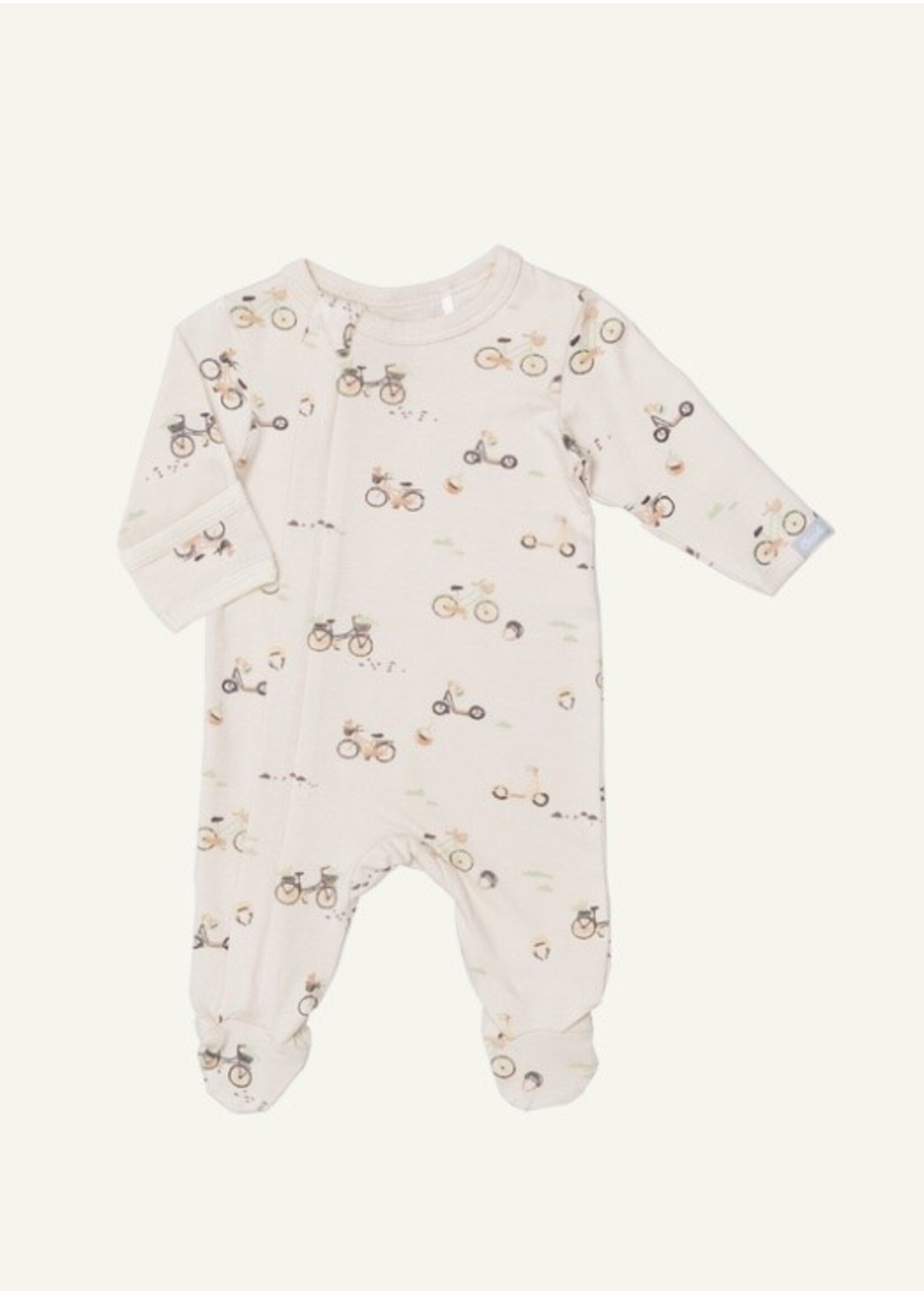 Coccoli Coccoli, Bikes Print Cotton-Modal Zipper Footie || Oat Milk