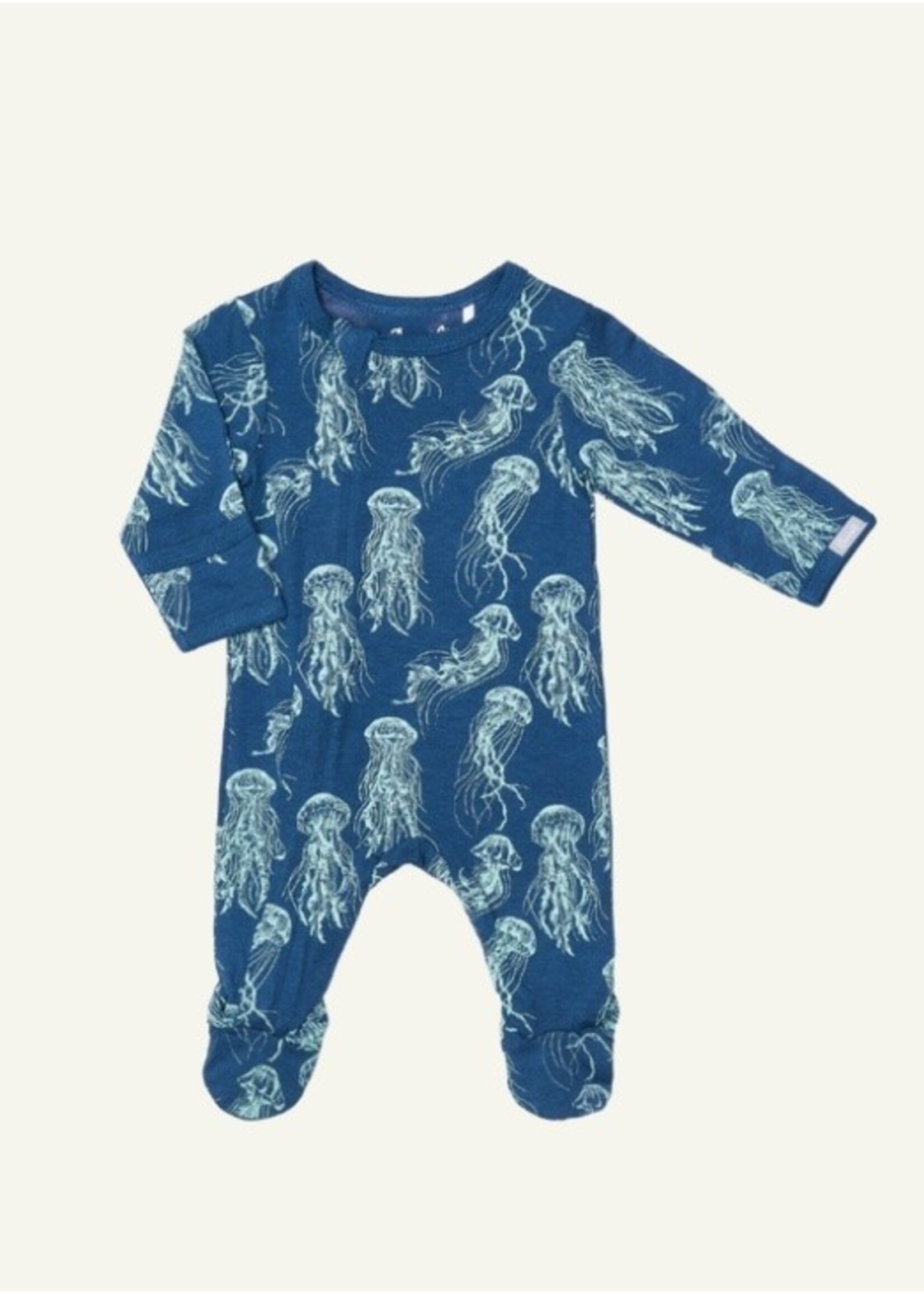 Coccoli Coccoli, Jellyfish Print Modal Zipper Footie || Majolica Blue