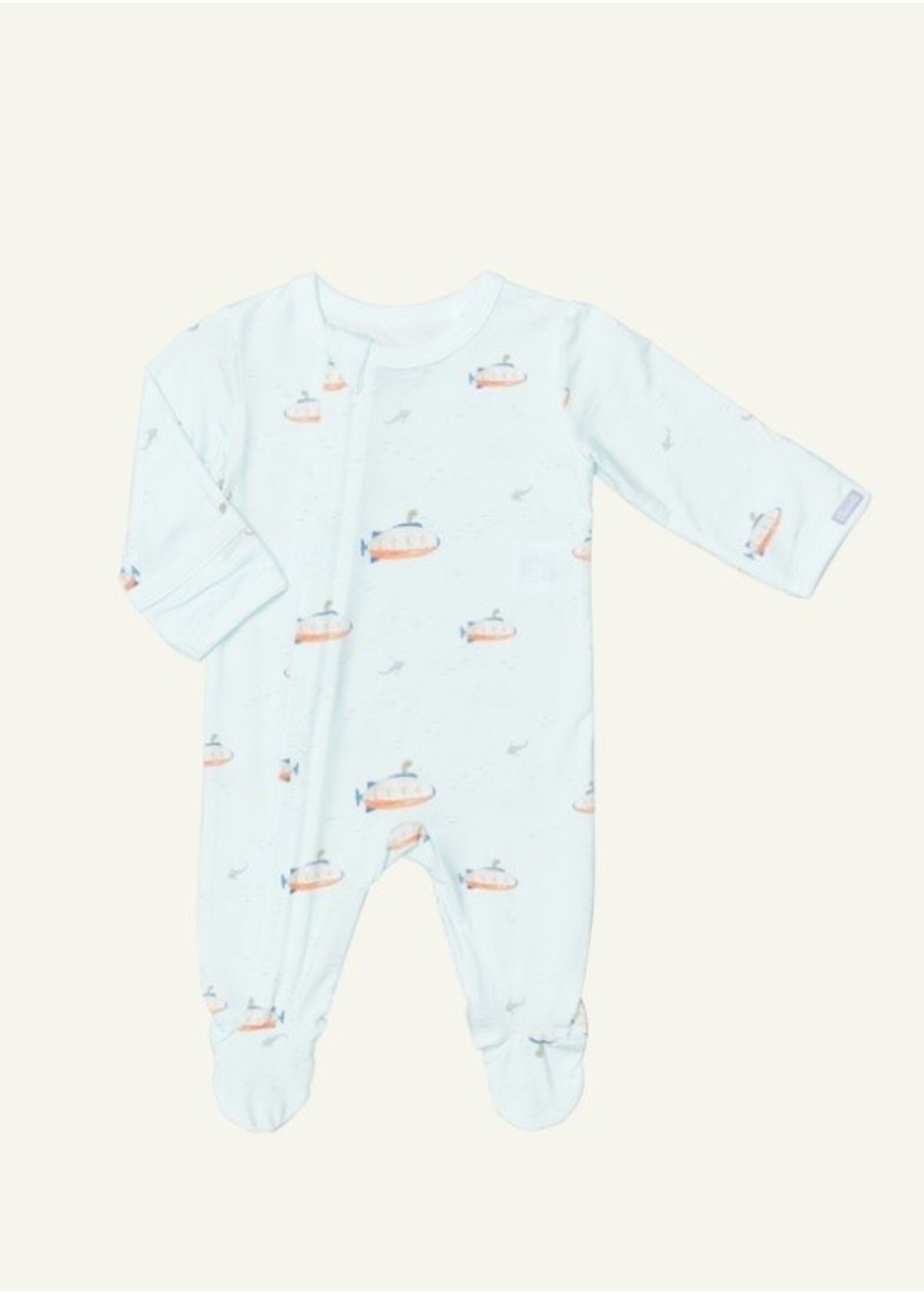 Coccoli Coccoli, Submarine Print Modal Zipper Footie || Spa Blue