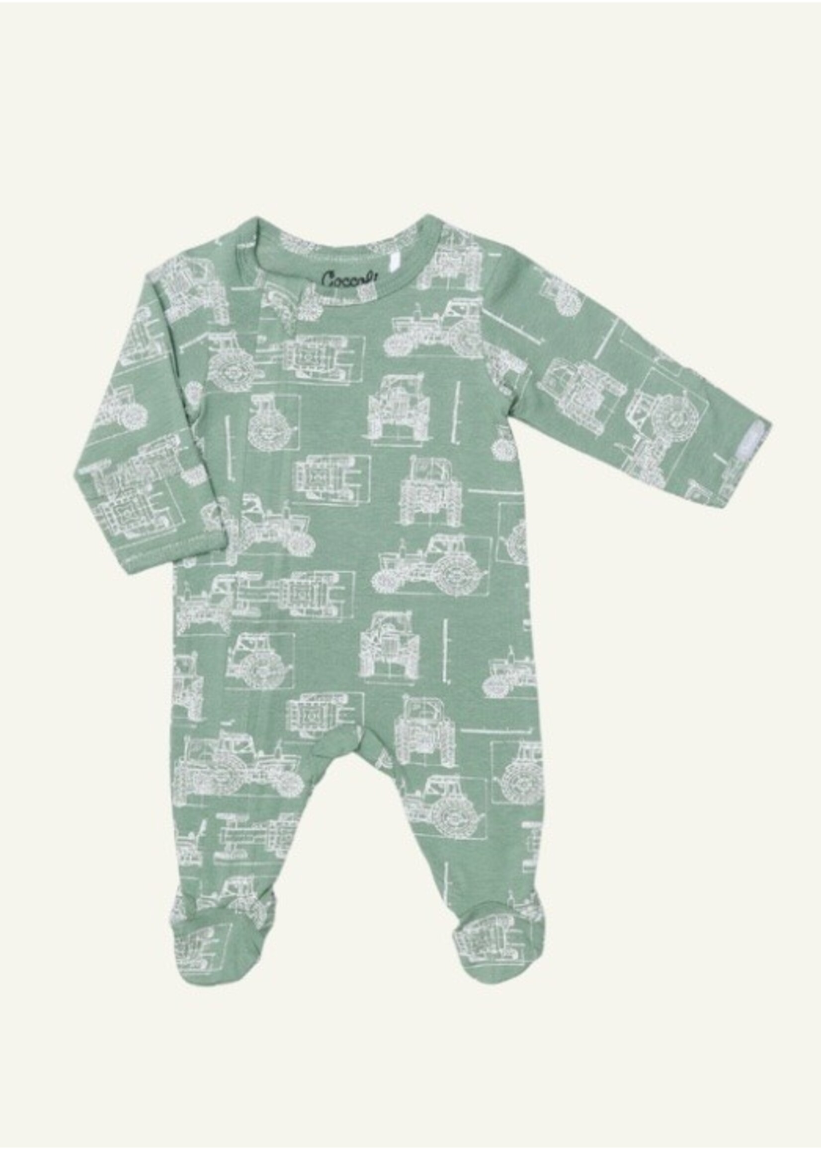 Coccoli Coccoli, Tractors Print Cotton-Modal Zipper Footie || Lily Pad