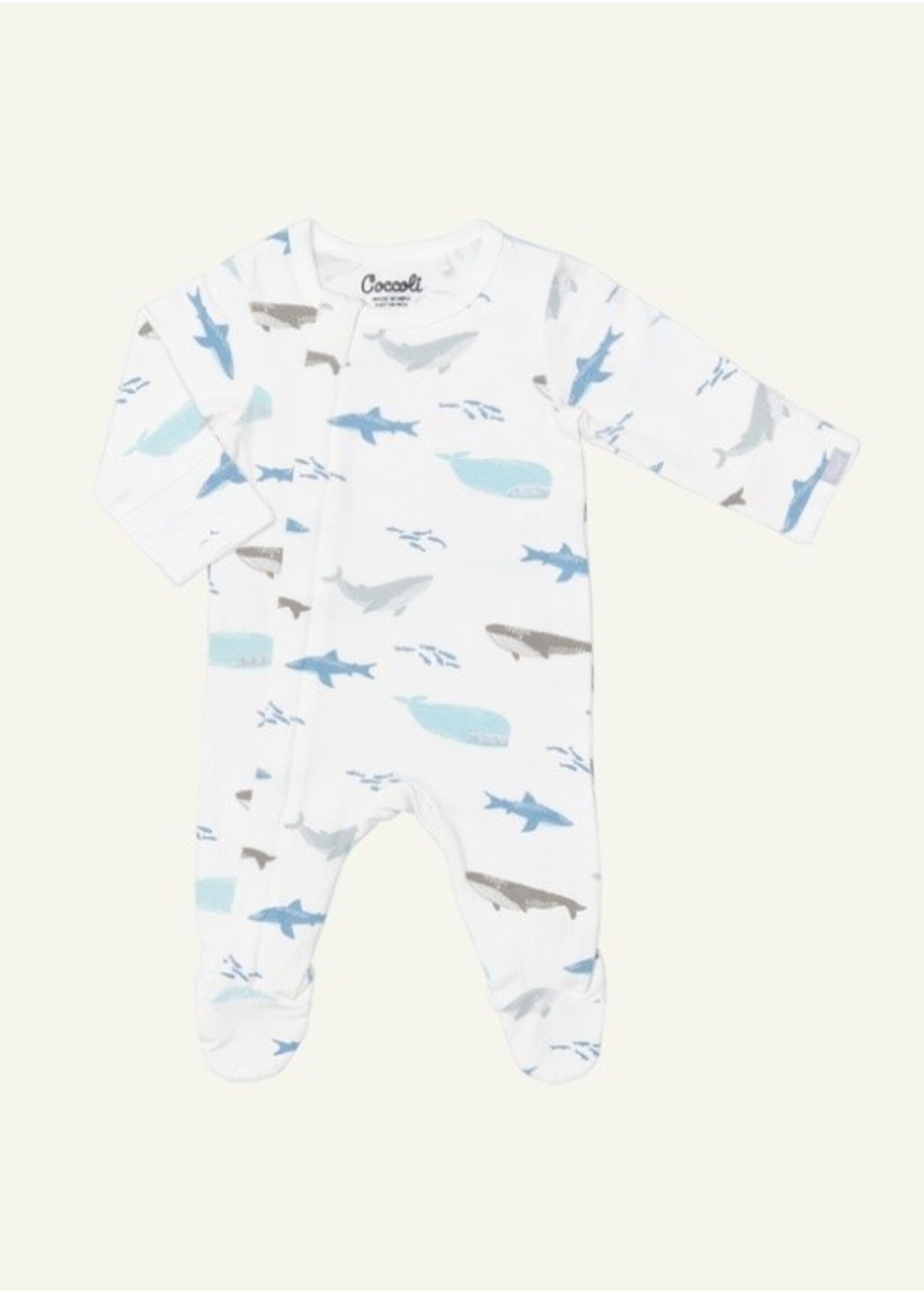 Coccoli Coccoli, Ocean Life Print Modal Zipper Footie || Cream