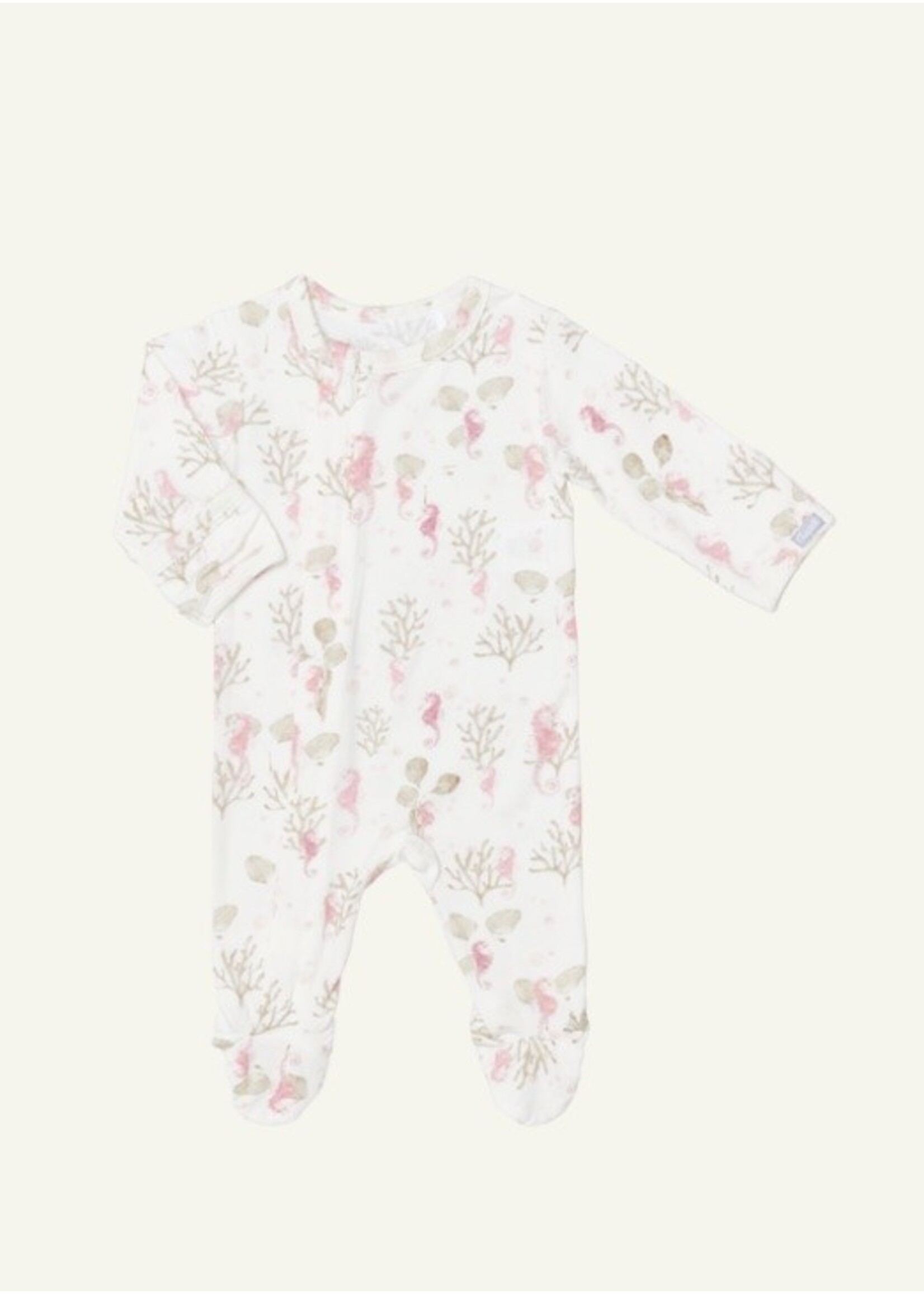 Coccoli Coccoli, Seahorses Print Modal Zipper Footie || Cream