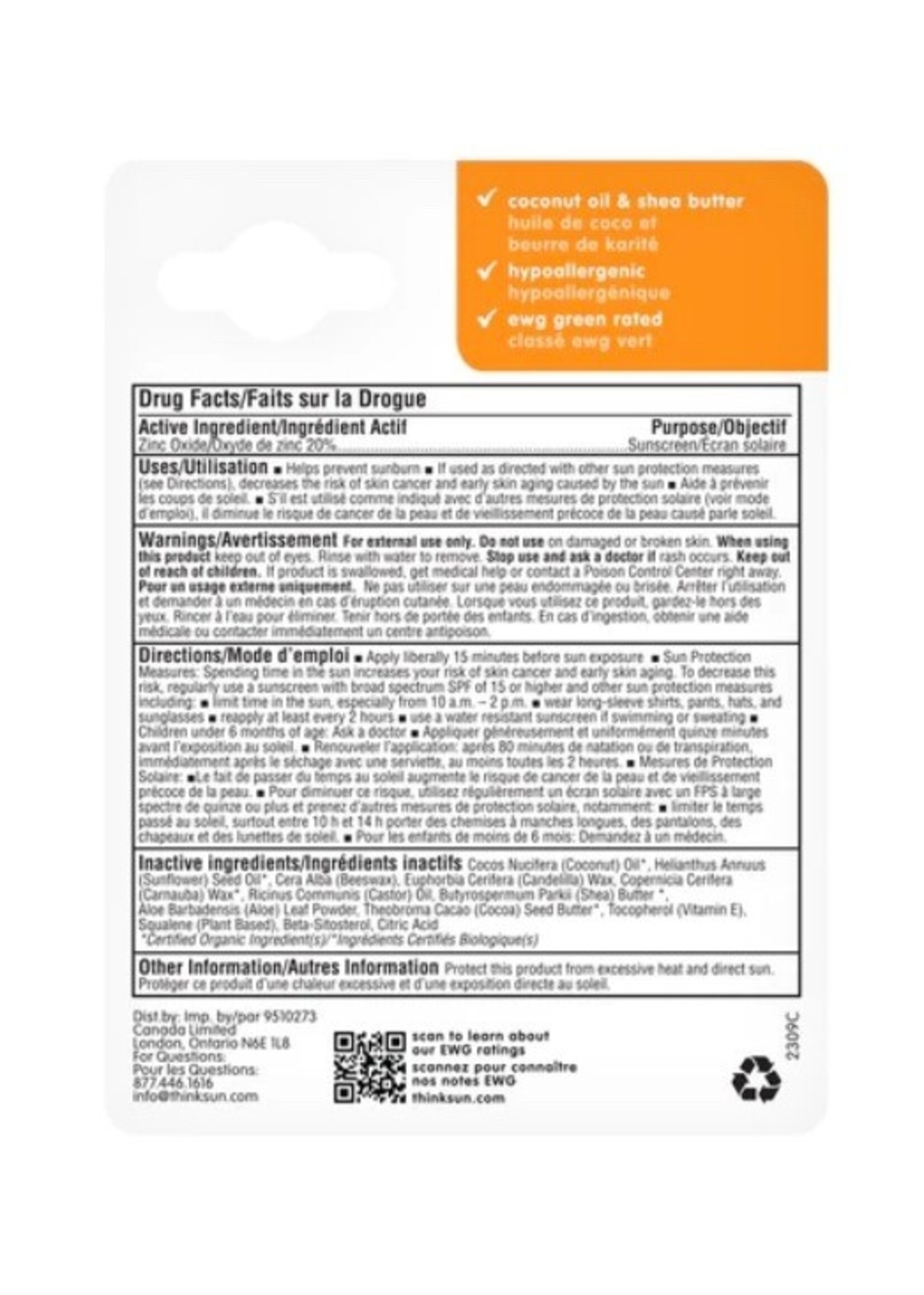 Thinkbaby Think Baby Mineral Based Sunscreen Stick SPF 30+ .64oz/18.4g