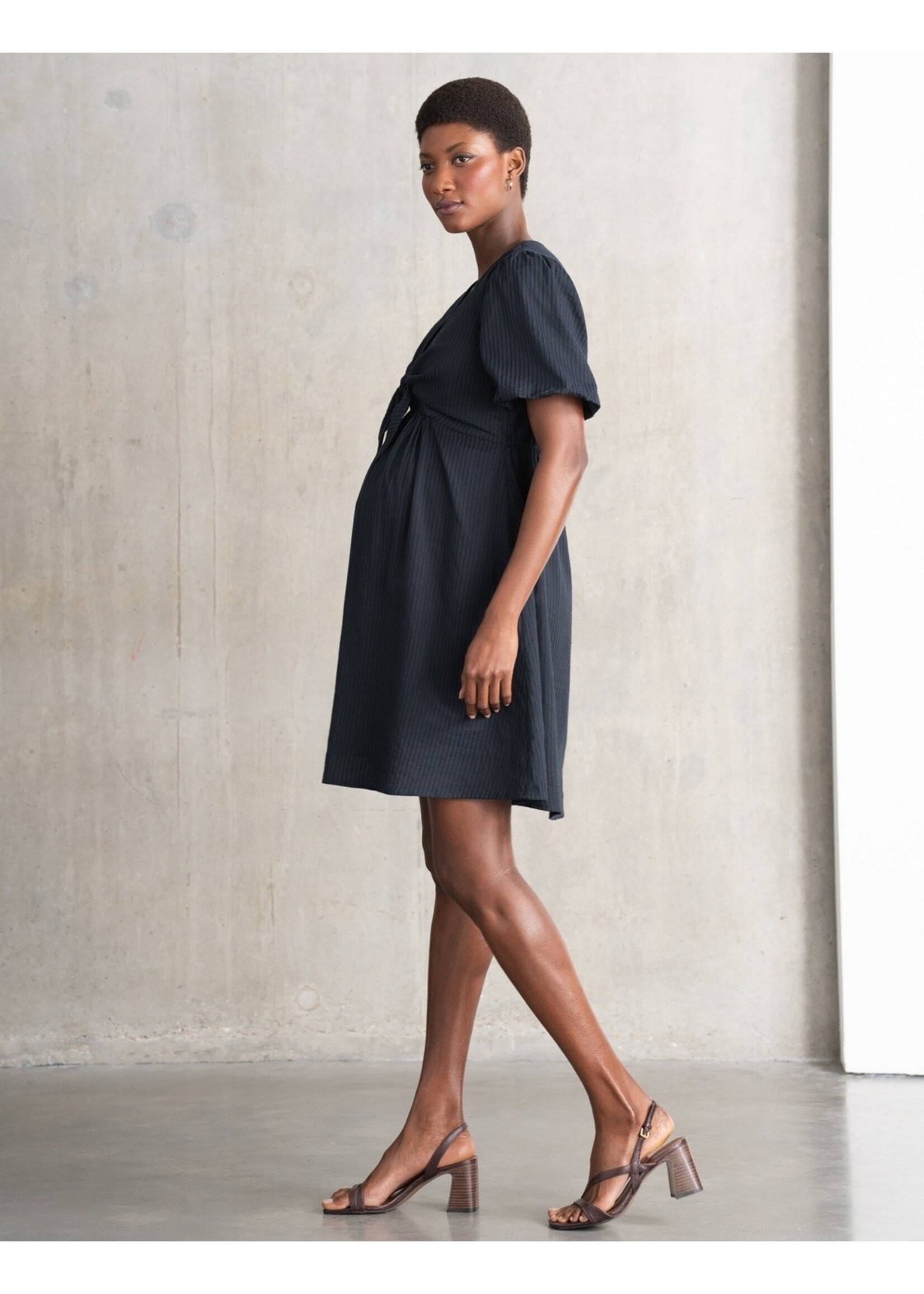 Seraphine Seraphine,  Aviana, Striped Bow Detail Textured Maternity & Nursing Dress || Navy