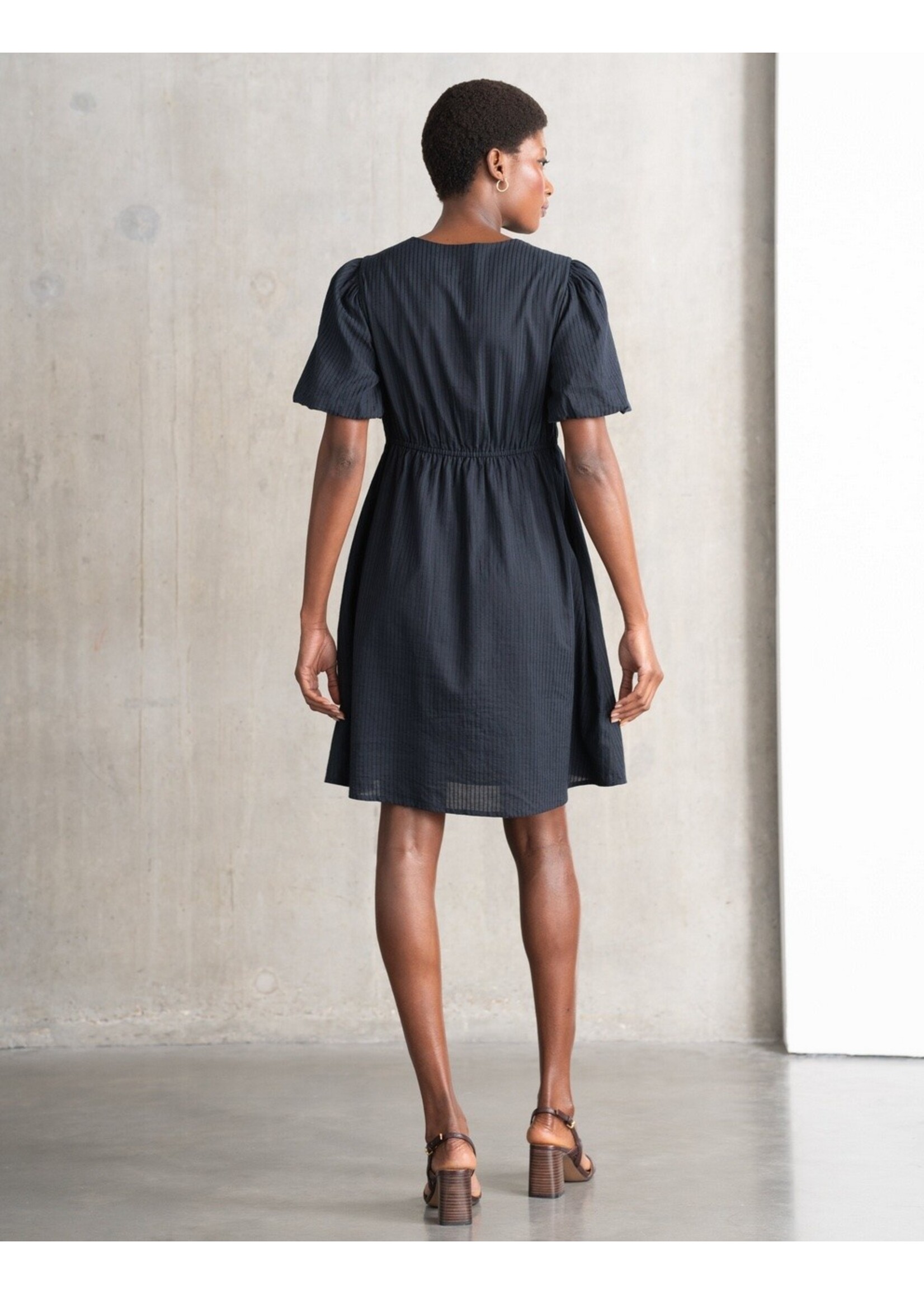 Seraphine Seraphine,  Aviana, Striped Bow Detail Textured Maternity & Nursing Dress || Navy