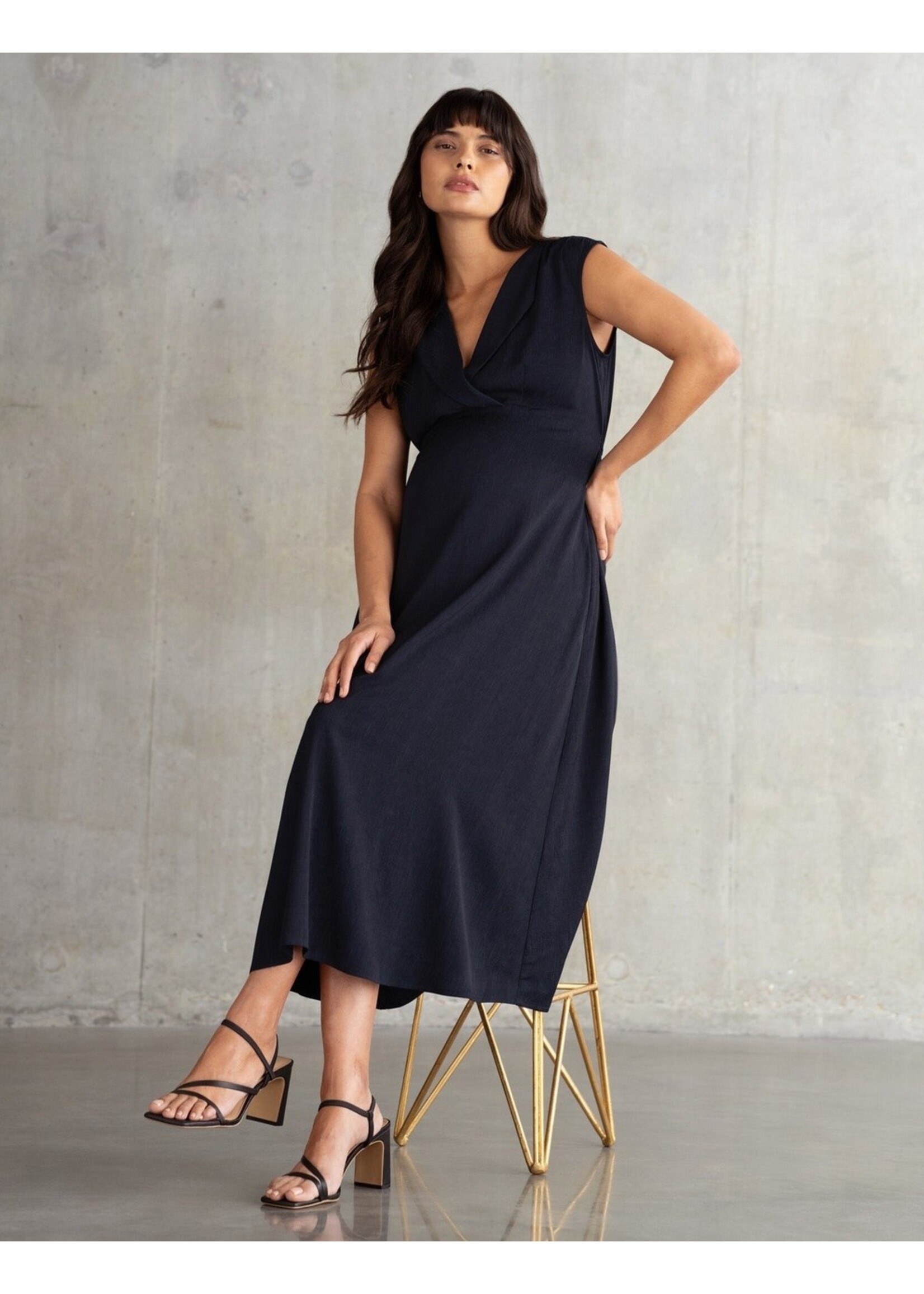 Seraphine Seraphine,  Calisto, Lapel Collar Midi Maternity Dress || Navy