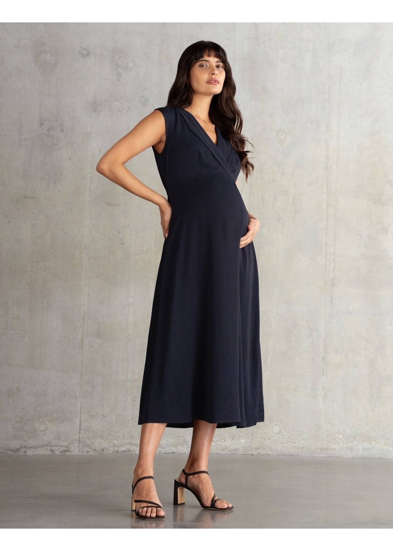 Seraphine Seraphine,  Calisto, Lapel Collar Midi Maternity Dress || Navy