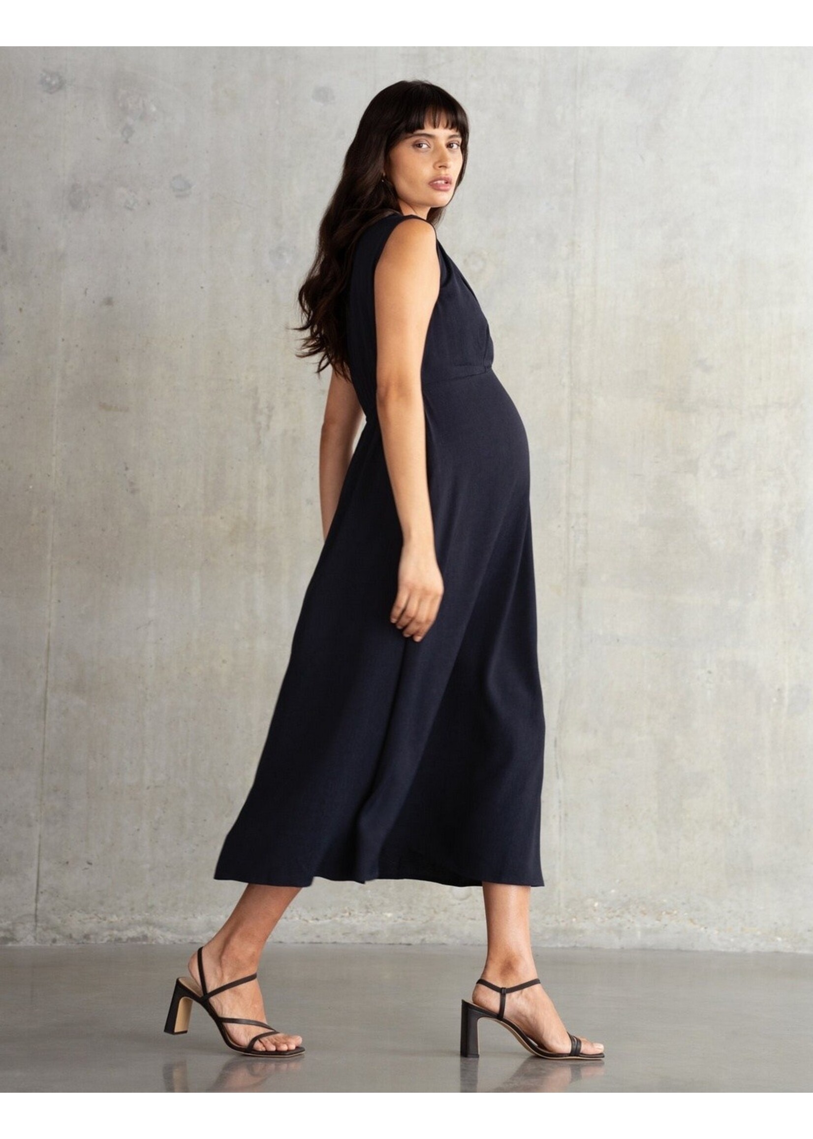 Seraphine Seraphine,  Calisto, Lapel Collar Midi Maternity Dress || Navy