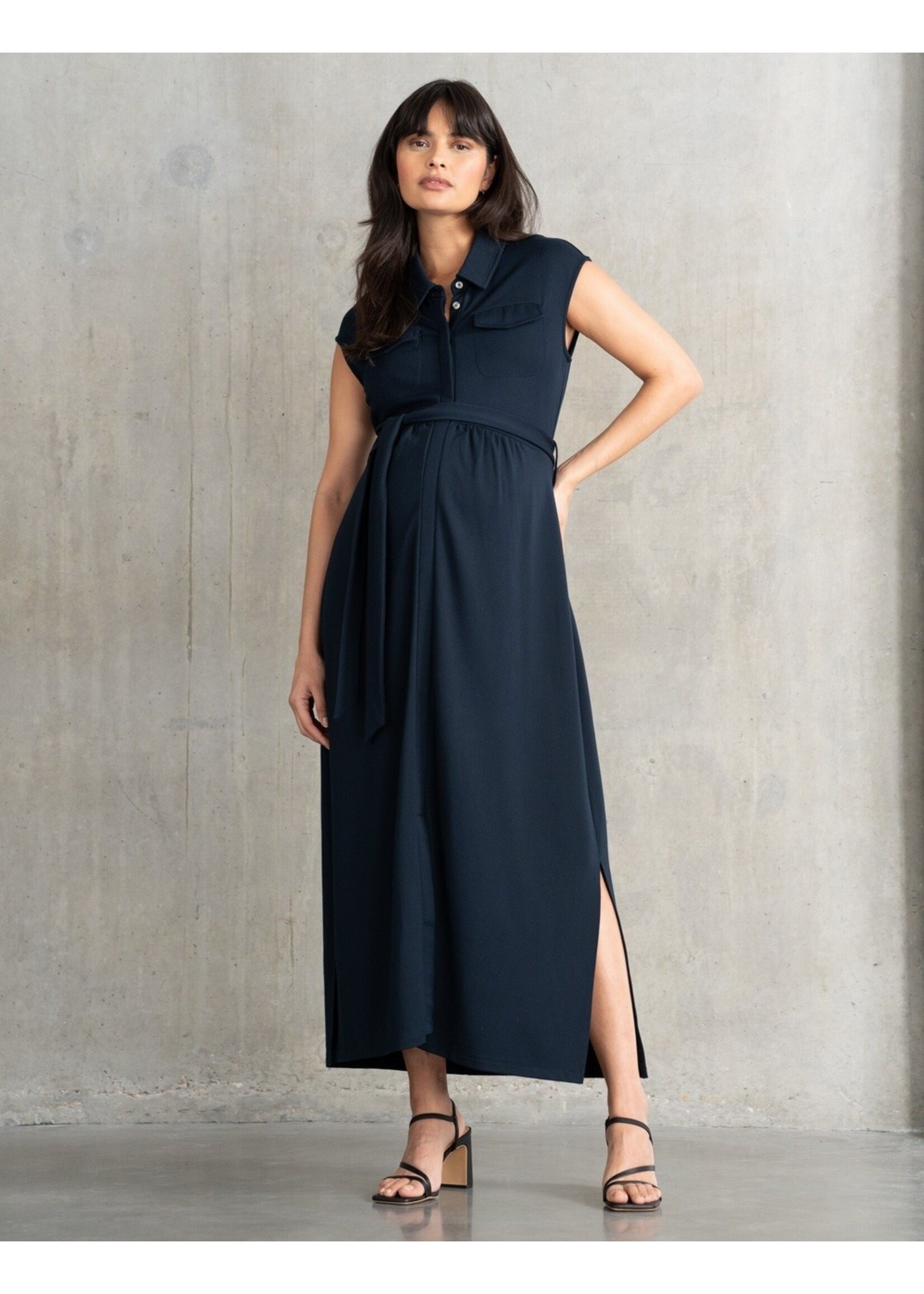 Seraphine Seraphine, Hayden, Comfort-Tailored Belted Maxi Maternity Dress || Navy