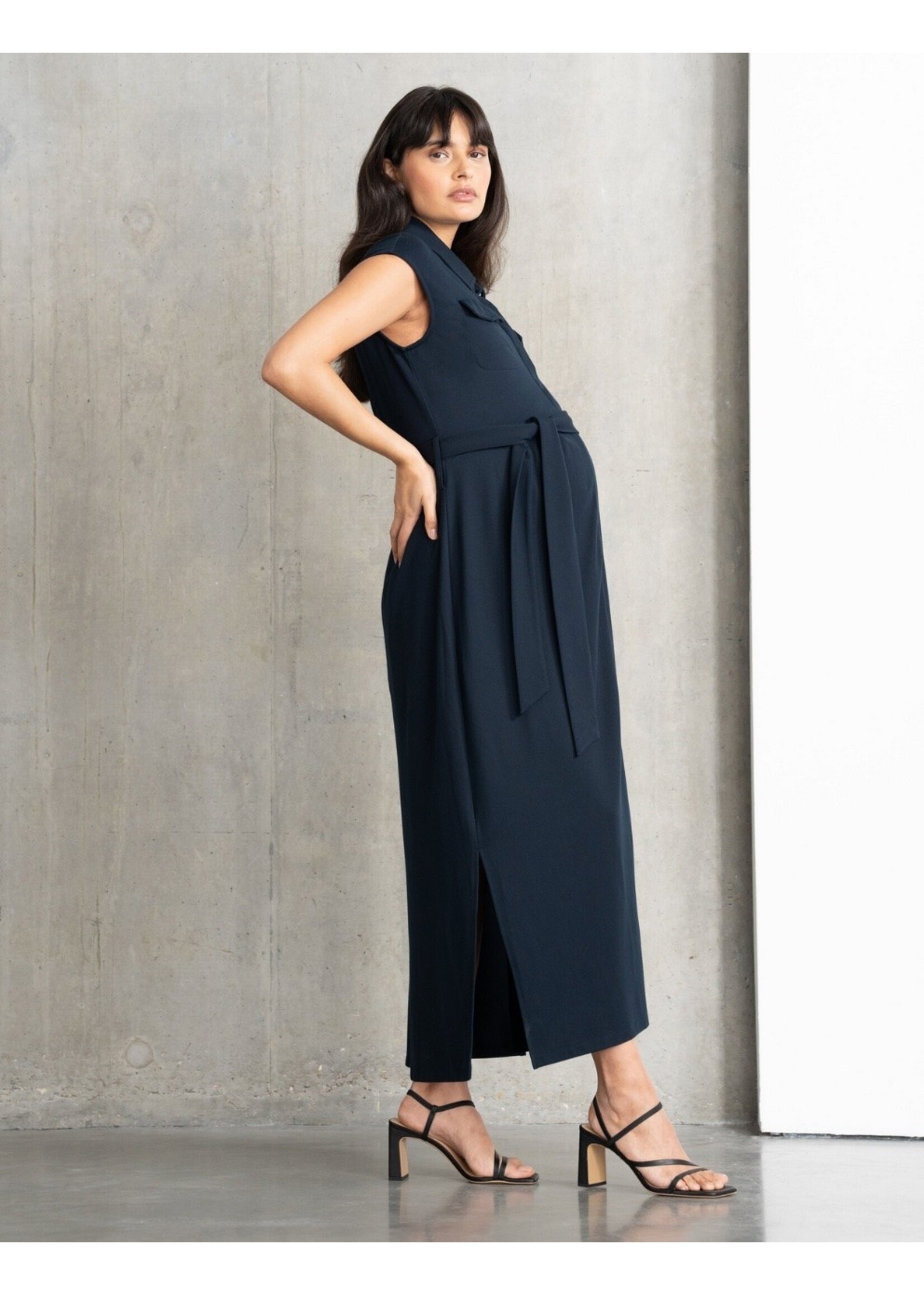 Seraphine Seraphine, Hayden, Comfort-Tailored Belted Maxi Maternity Dress || Navy