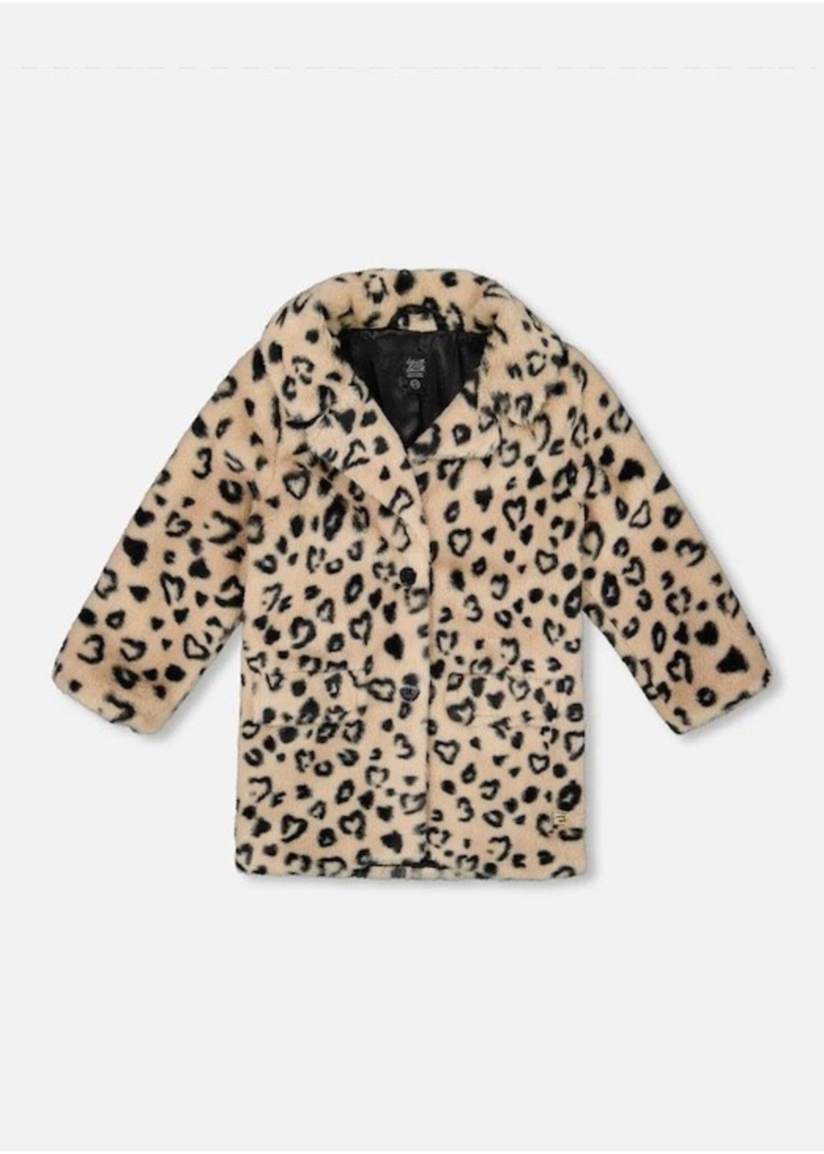 Deux Par Deux Deux Par Deux, Leopard Print Fake Fur Long Coat || Black And Beige