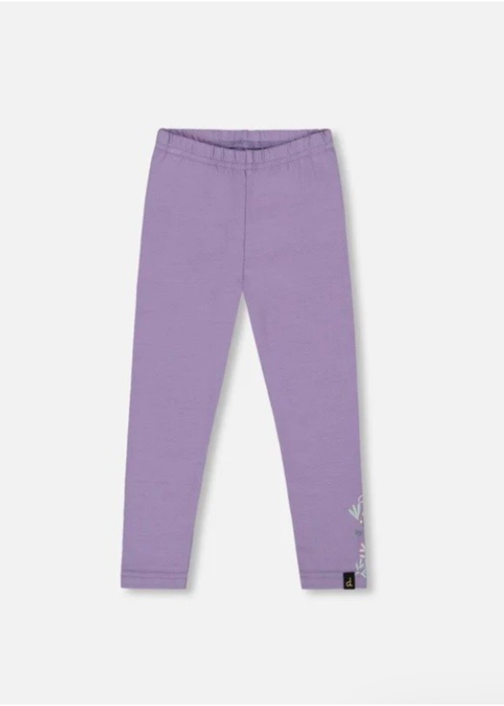 Deux Par Deux Deux Par Deux, Floral Detail Organic Cotton Jersey Leggings || Purple Gray