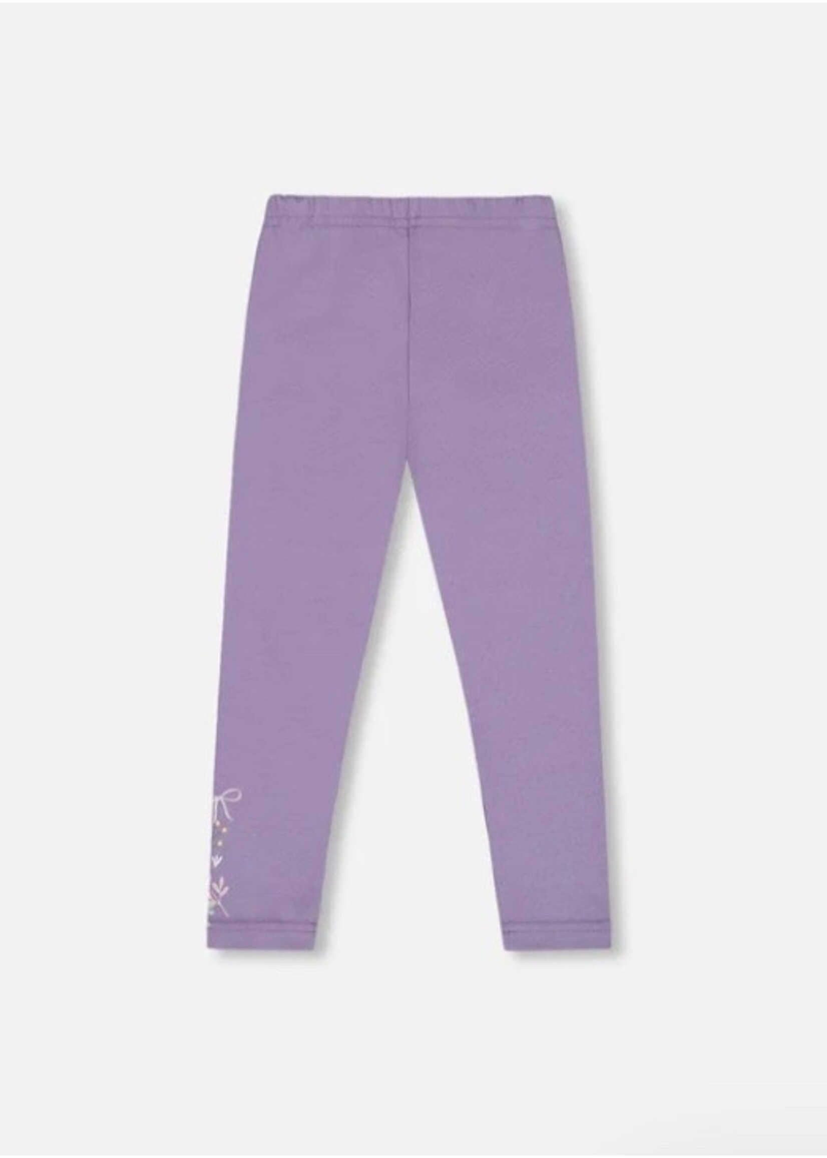 Deux Par Deux Deux Par Deux, Floral Detail Organic Cotton Jersey Leggings || Purple Gray