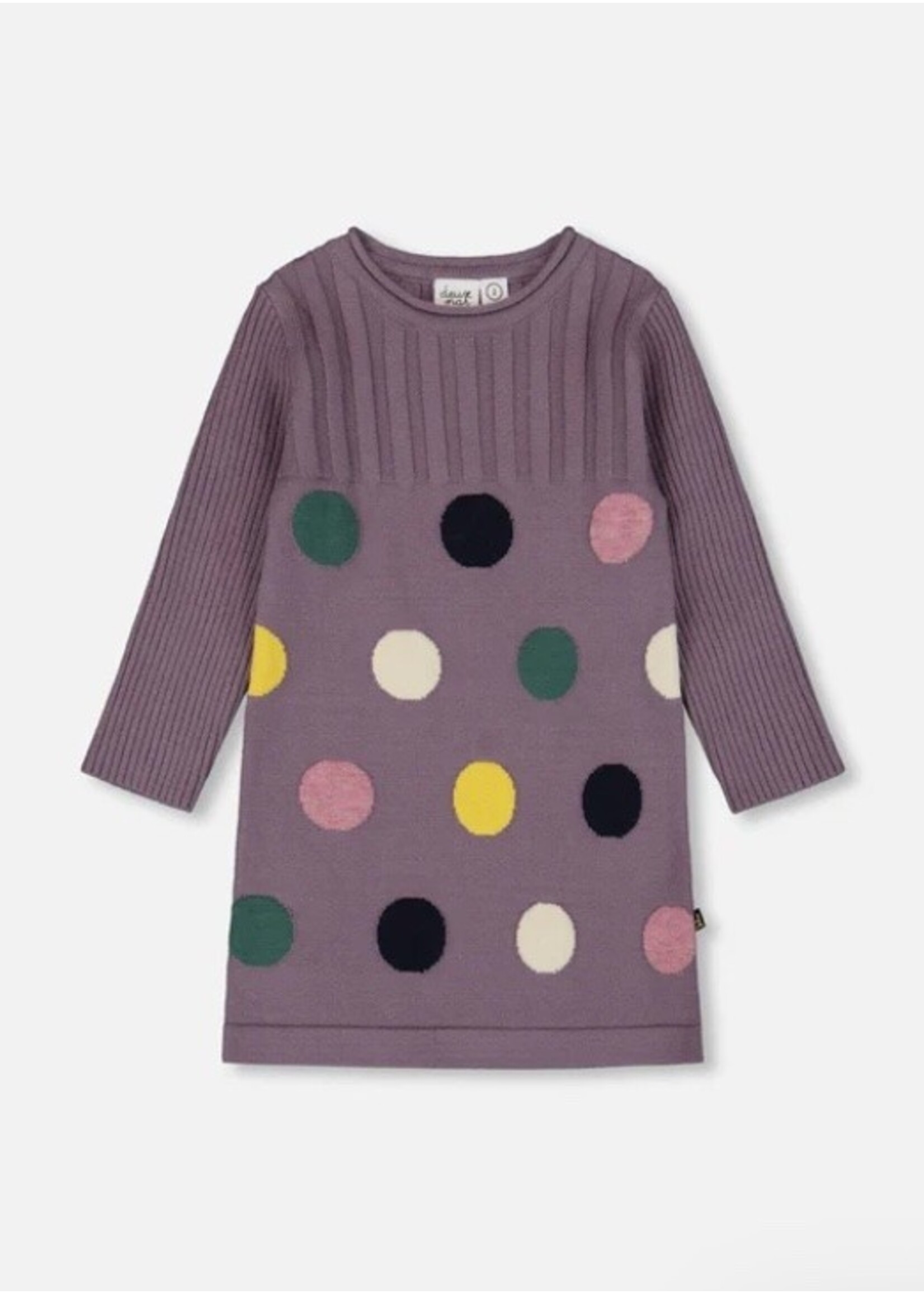 Deux Par Deux Deux Par Deux, Polka Dot Jacquard Sweater Dress || Purple Gray