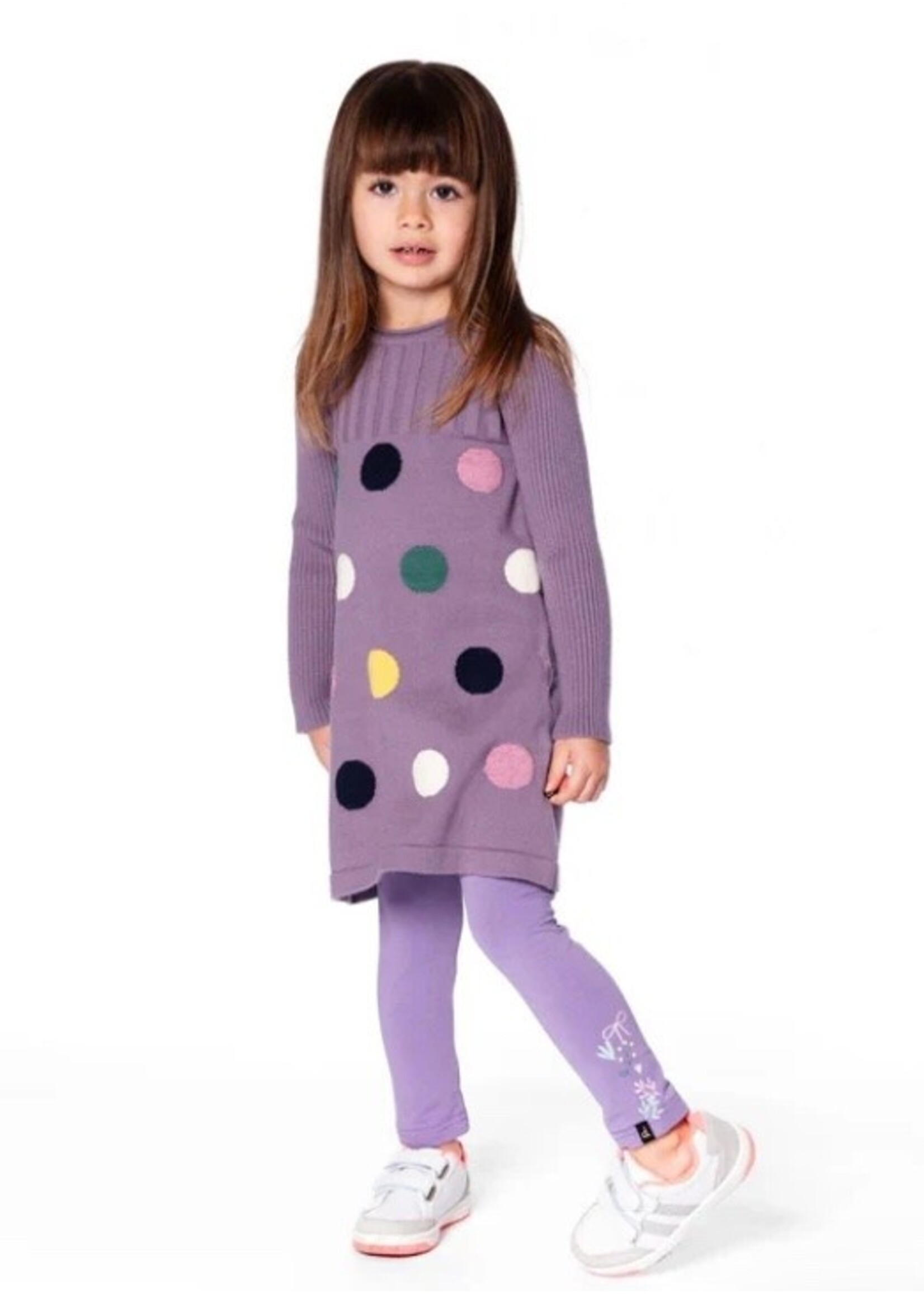 Deux Par Deux Deux Par Deux, Polka Dot Jacquard Sweater Dress || Purple Gray