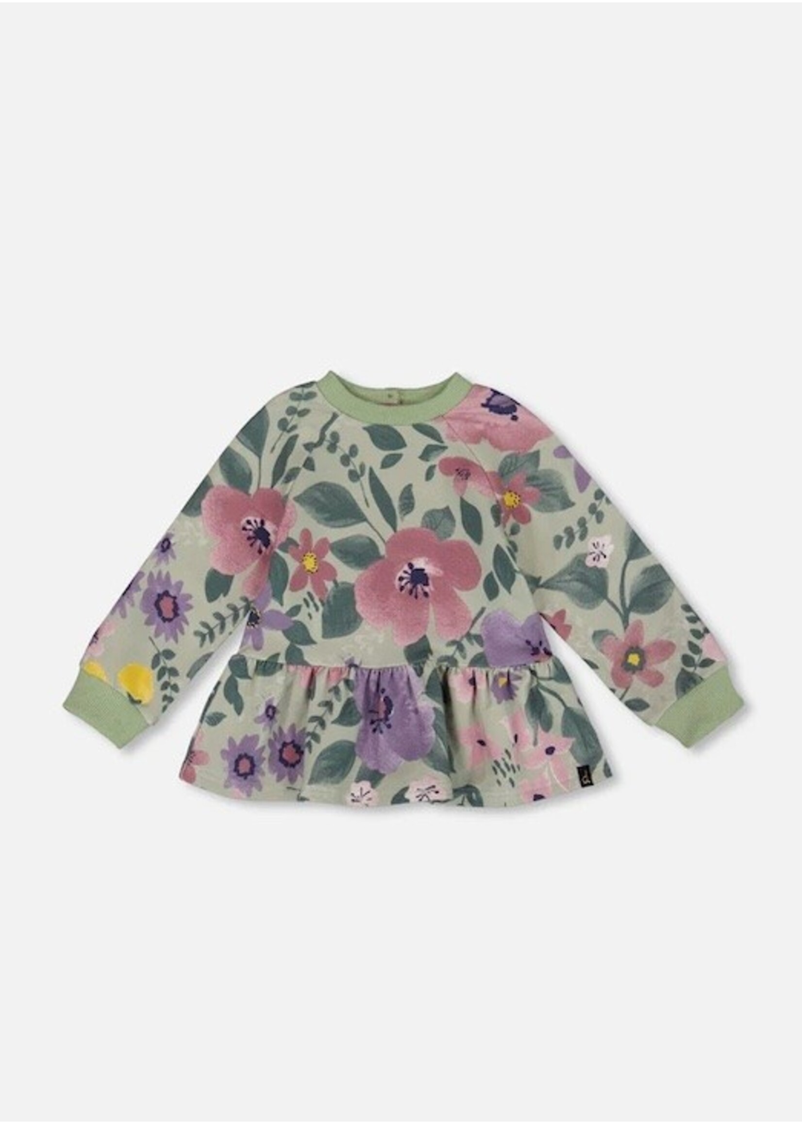 Deux Par Deux Deux Par Deux, Stretch Fleece Sweatshirt || Sage Floral
