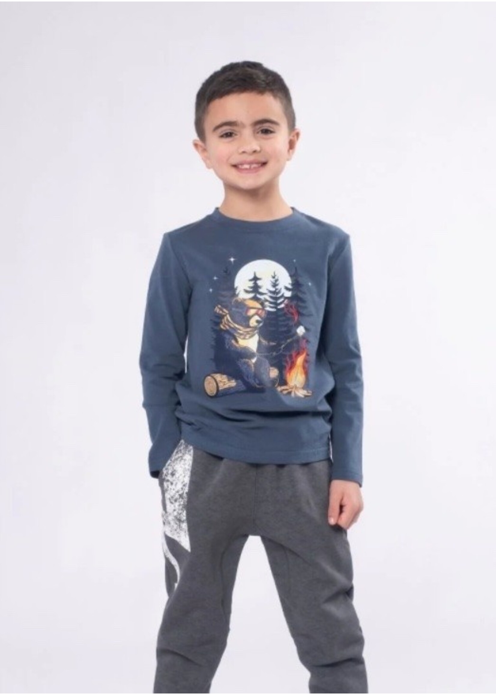 Appaman Appaman, Teddy Smores Graphic Long Sleeve Tee || Denim Blue