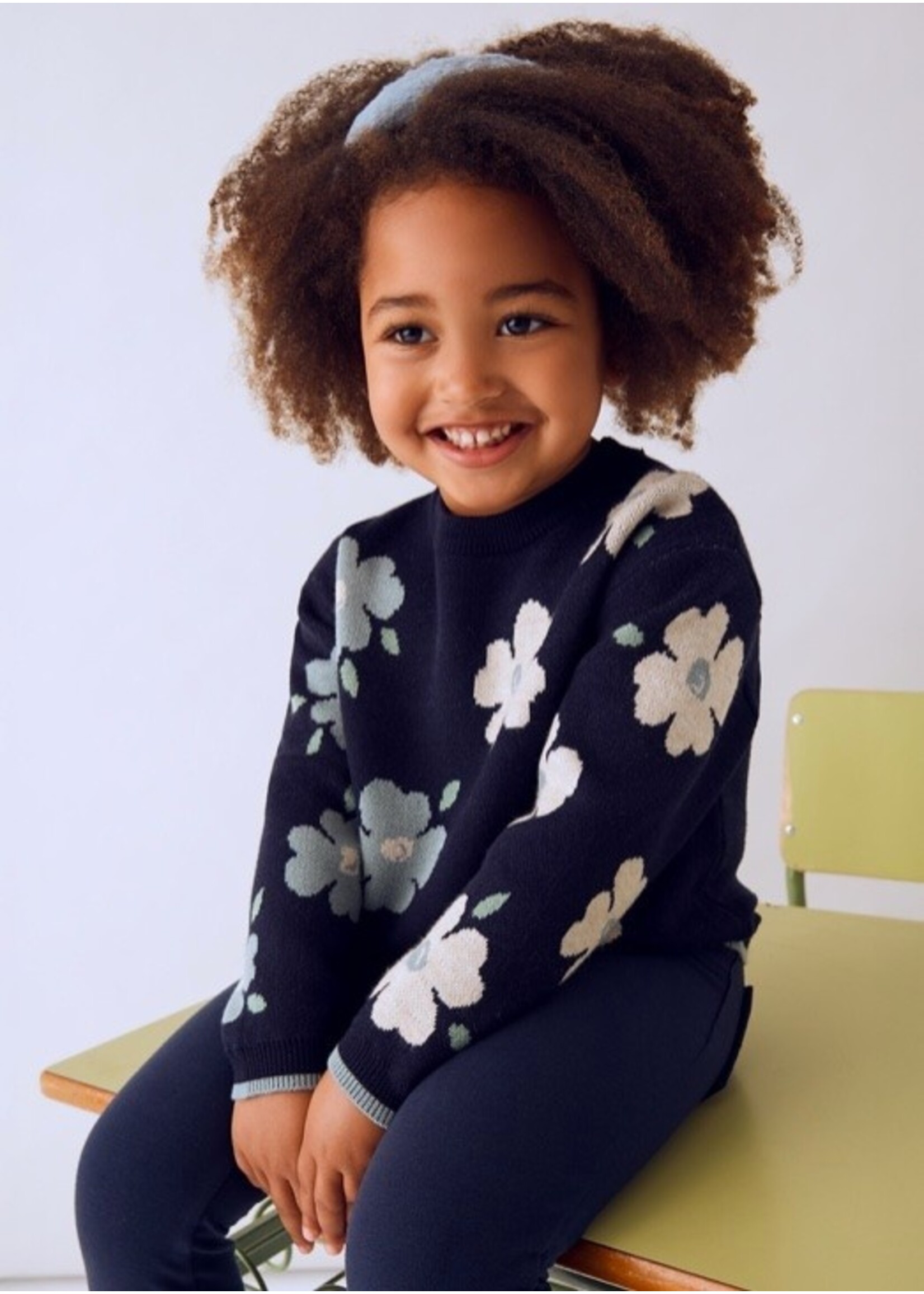 Mayoral Mayoral, Jacquard Floral Print Jumper || Petroleum