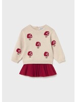 Mayoral Mayoral, Mushroom Print Sweatshirt and Tricot Skirt Set || Cream / Red