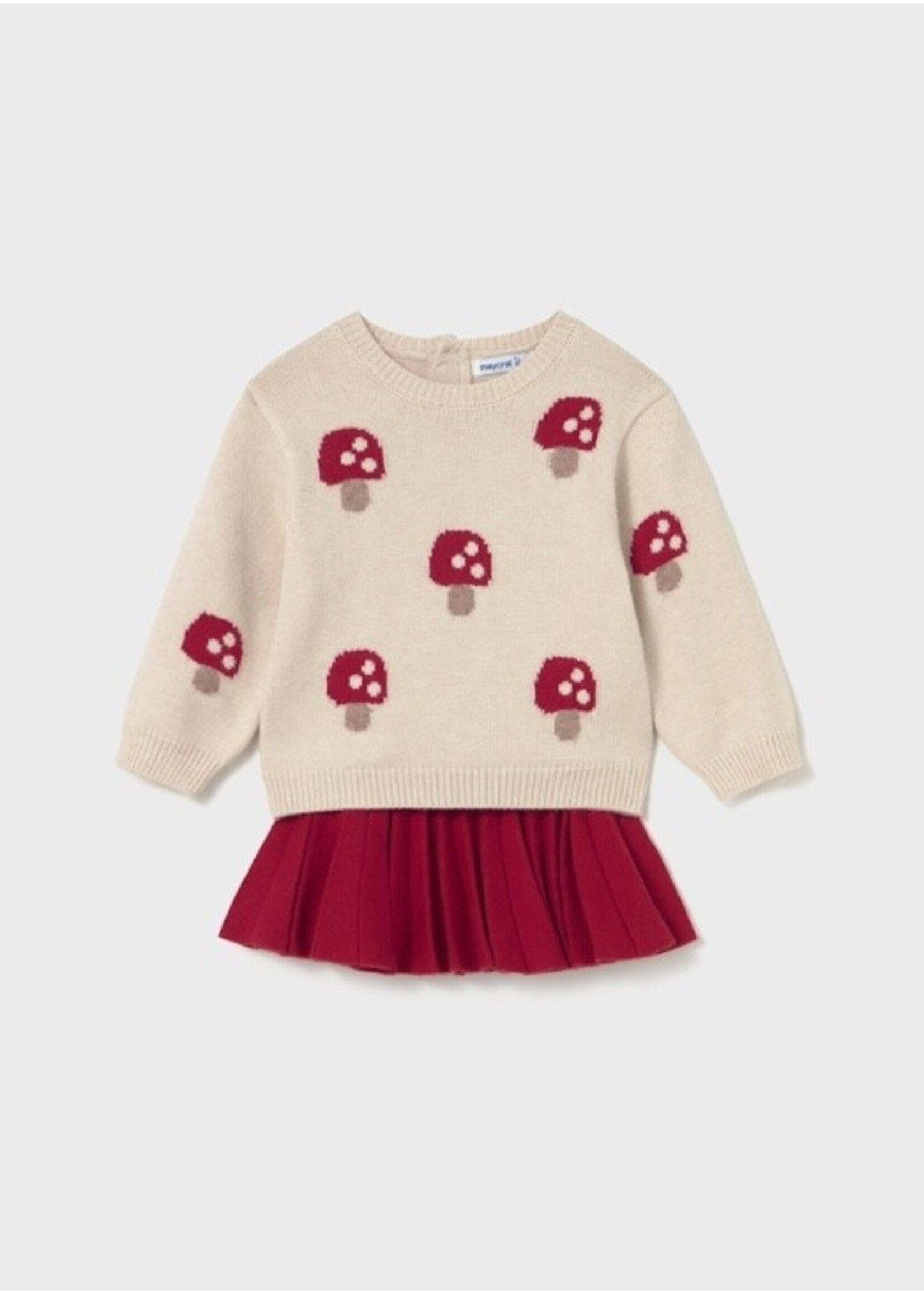 Mayoral Mayoral, Mushroom Print Sweatshirt and Tricot Skirt Set || Cream / Red