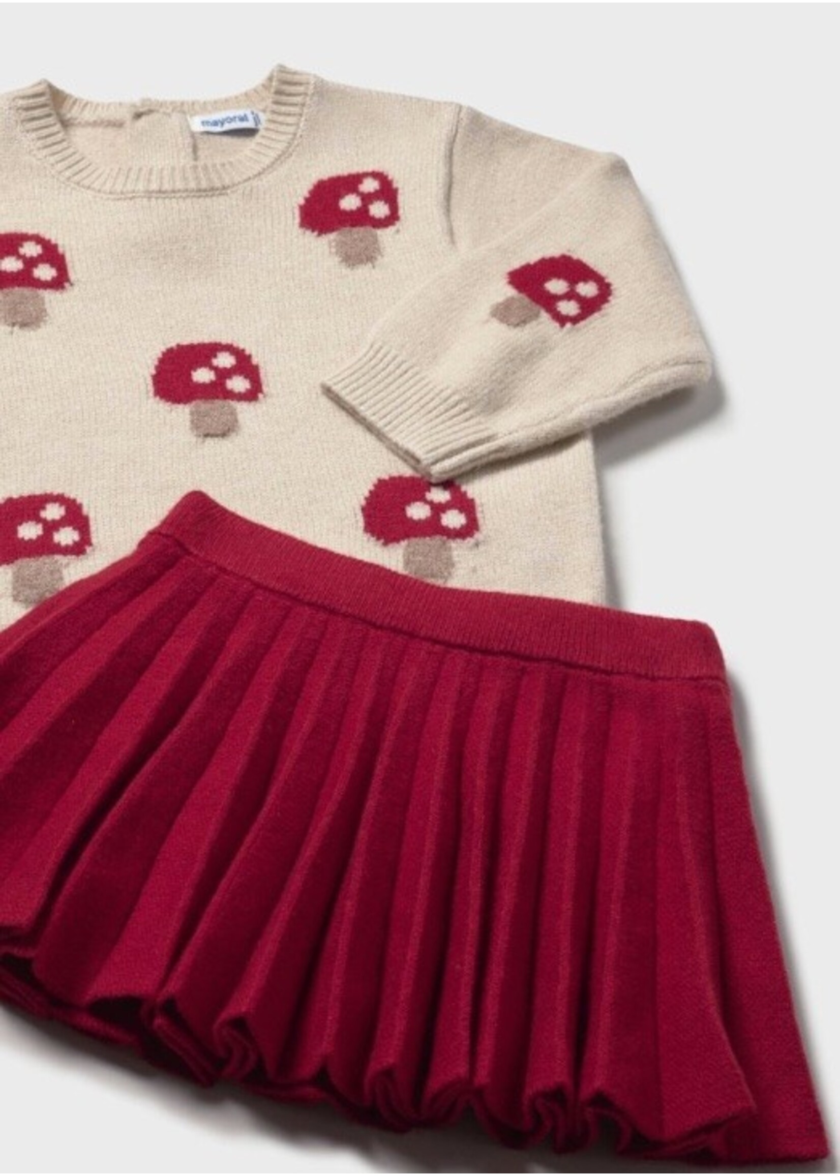 Mayoral Mayoral, Mushroom Print Sweatshirt and Tricot Skirt Set || Cream / Red