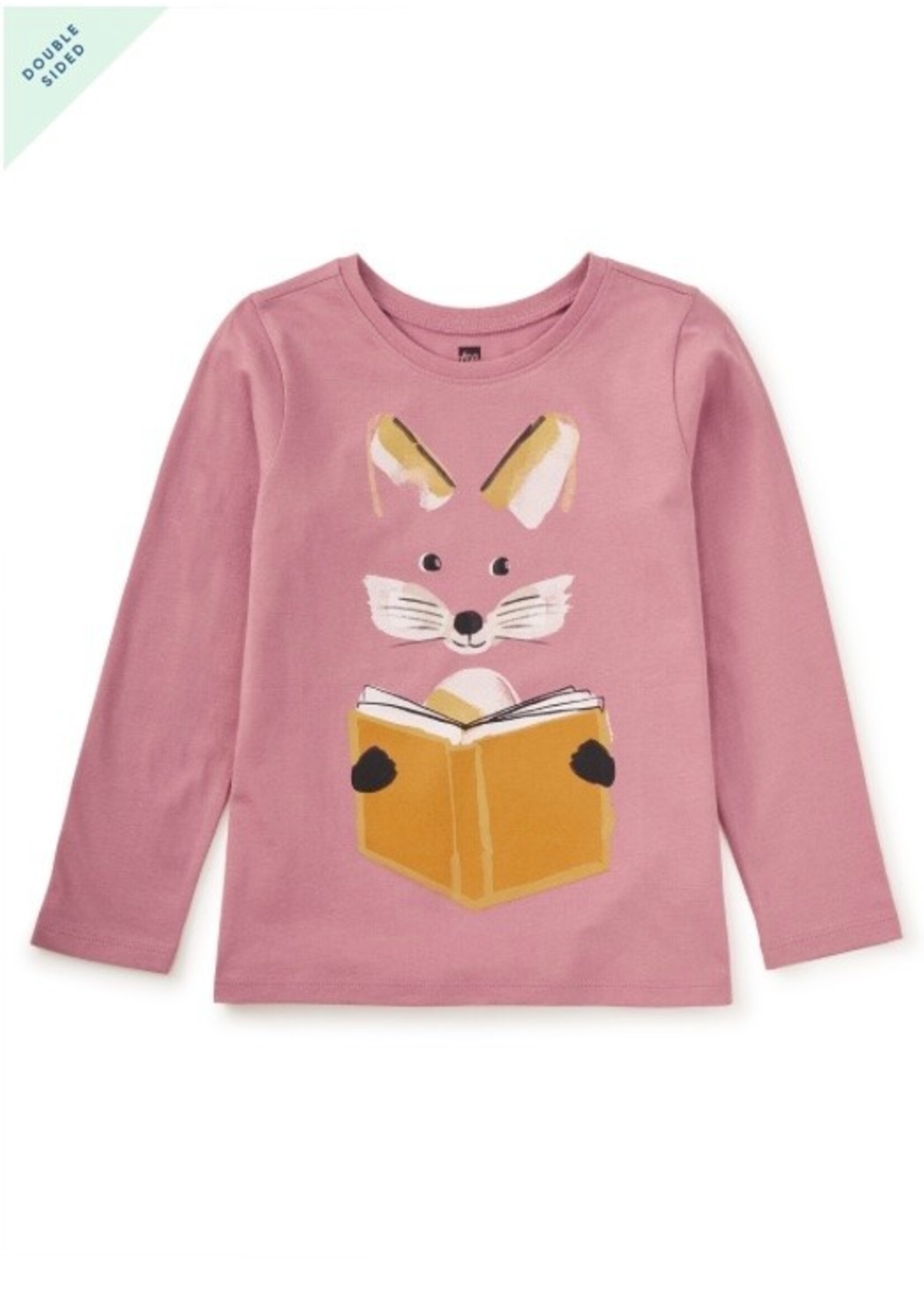 Tea Collection Tea Collection, Reading Fox Double Sided Tee || Antique Rose