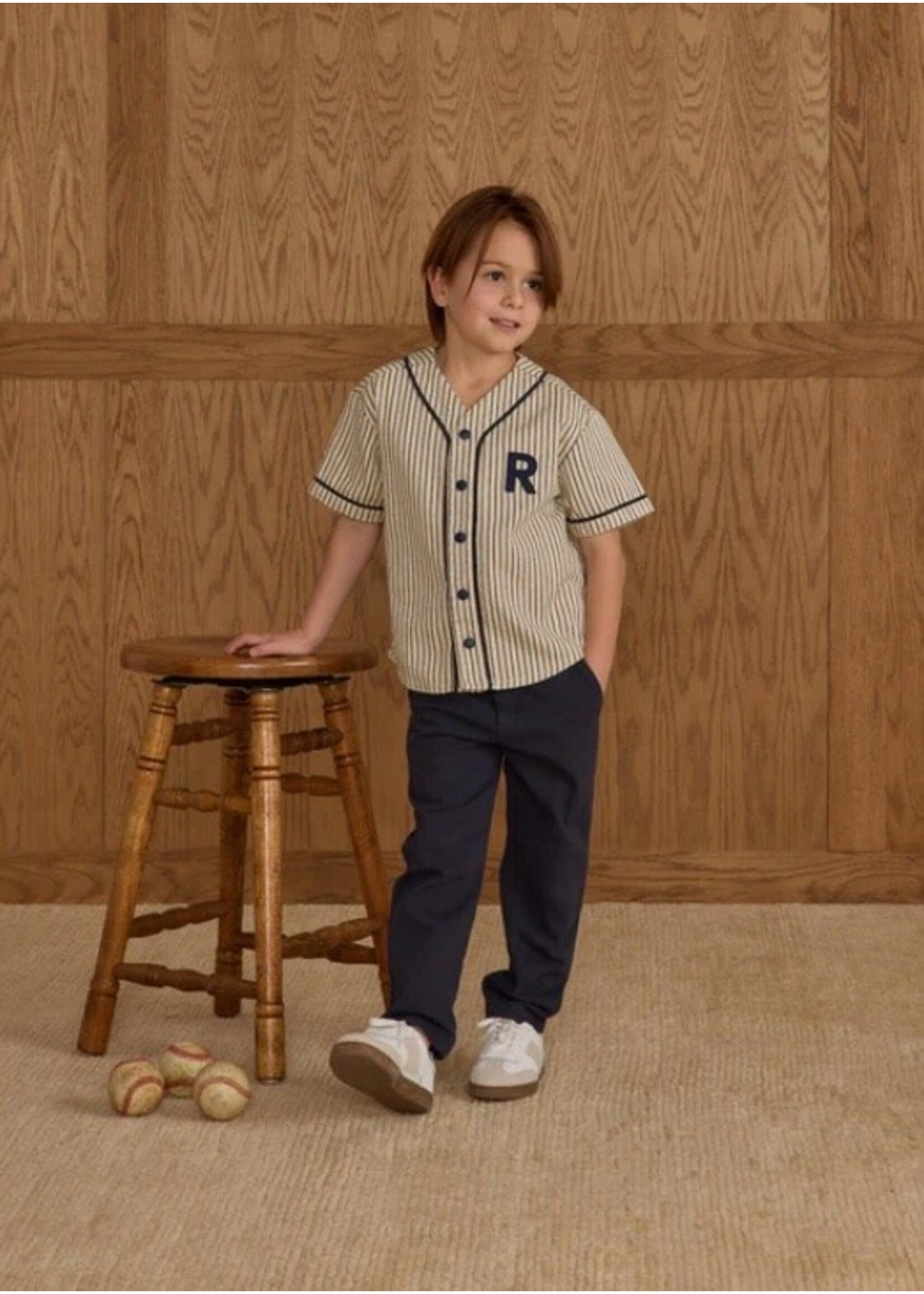 Rylee + Cru Rylee + Cru, Baseball Shirt || Navy Pinstripe