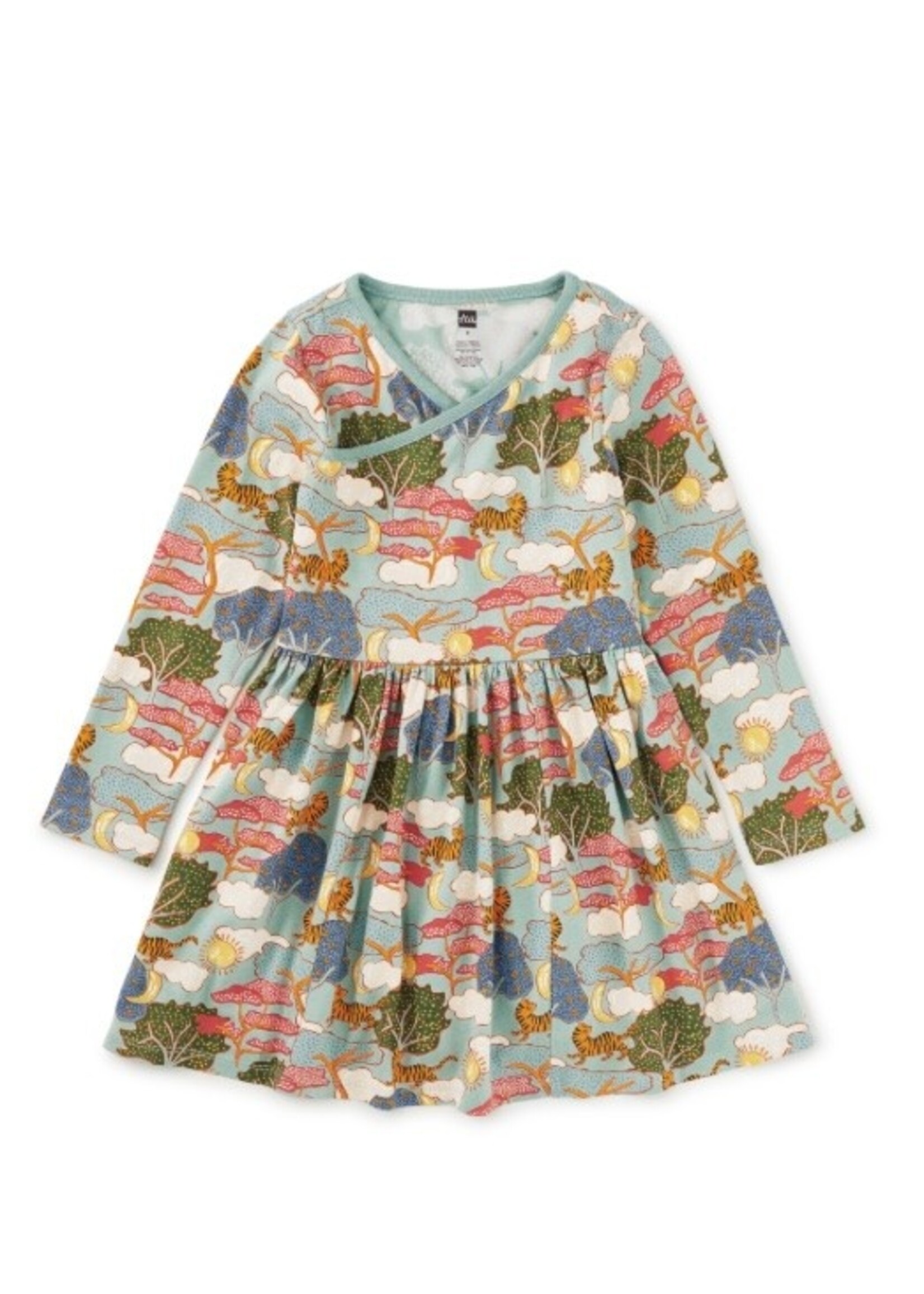 Tea Collection Tea Collection, Long Sleeve Wrap Neck Dress || Sun & Moon Folktale