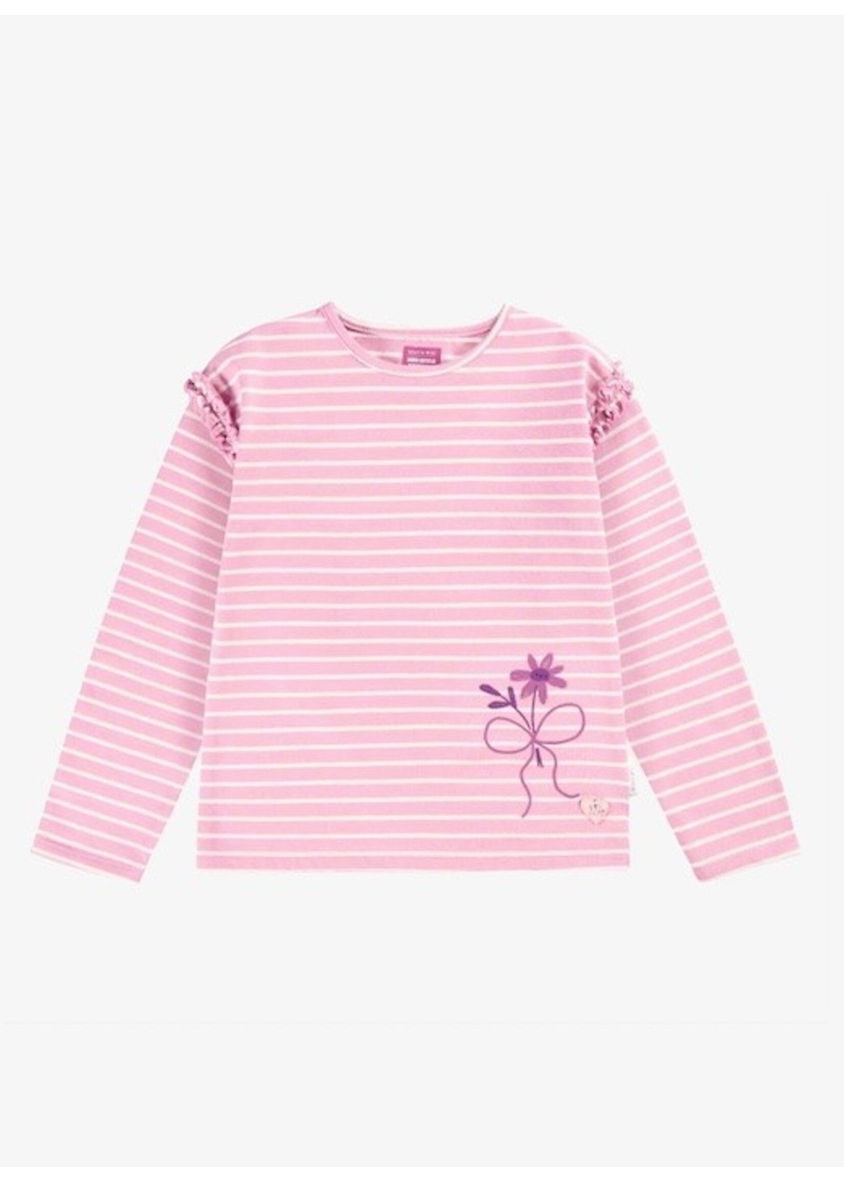 Souris Mini Souris Mini, Striped T-Shirt with Ruffles|| Lilac / Cream