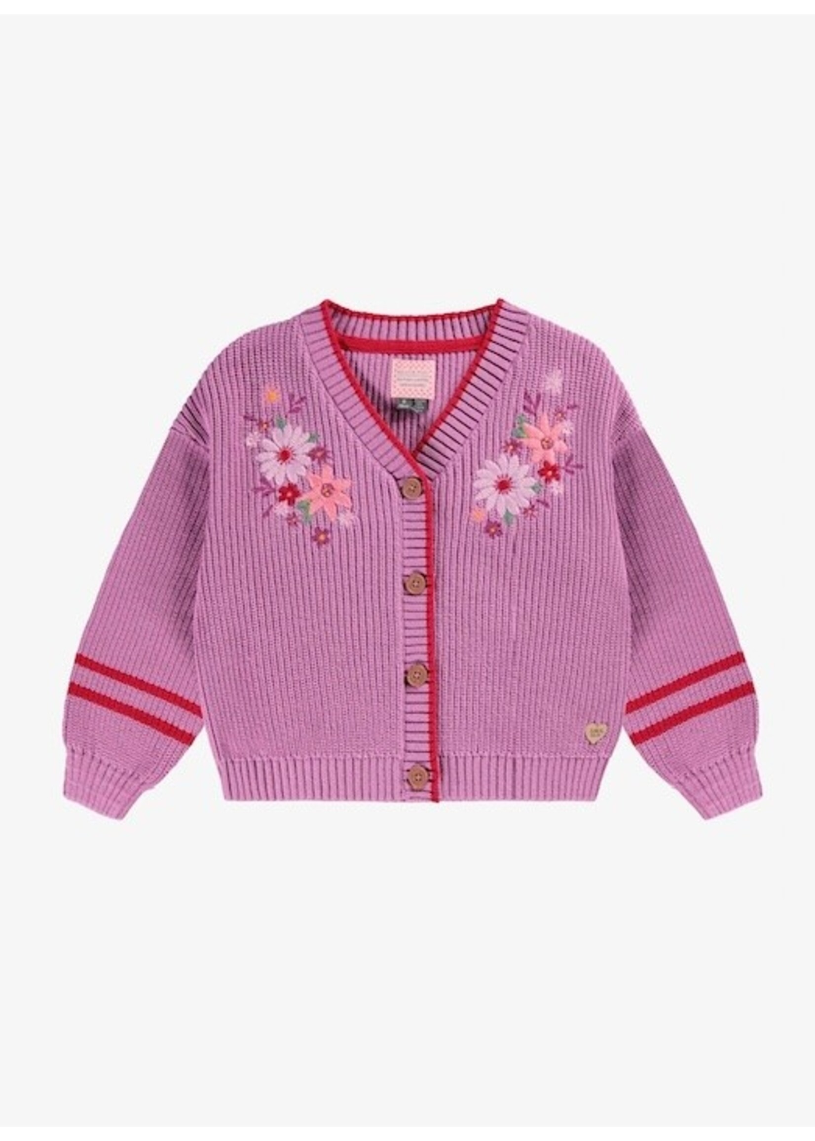 Souris Mini Souris Mini, Floral Embroidered Knit Cardigan || Purple