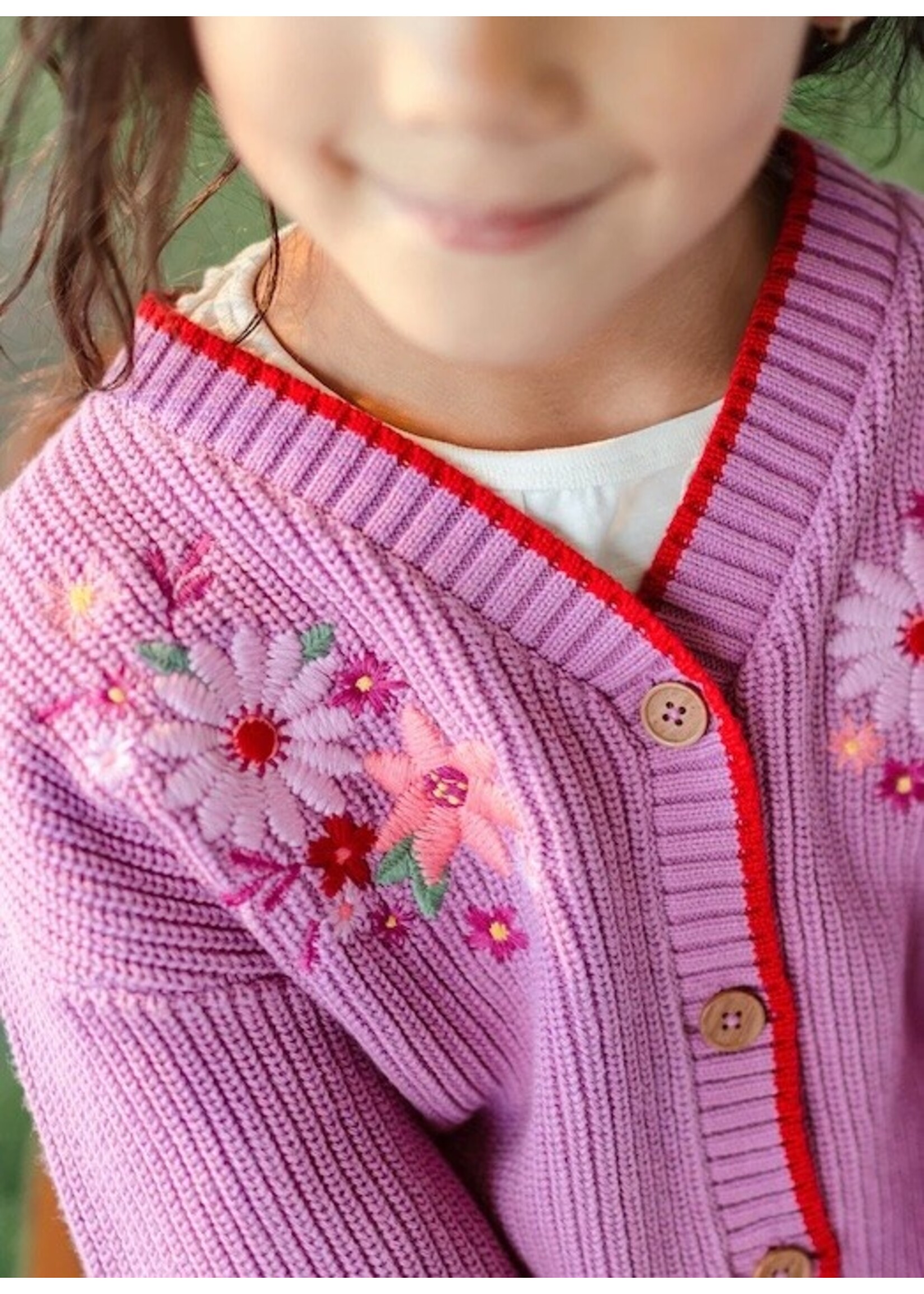 Souris Mini Souris Mini, Floral Embroidered Knit Cardigan || Purple