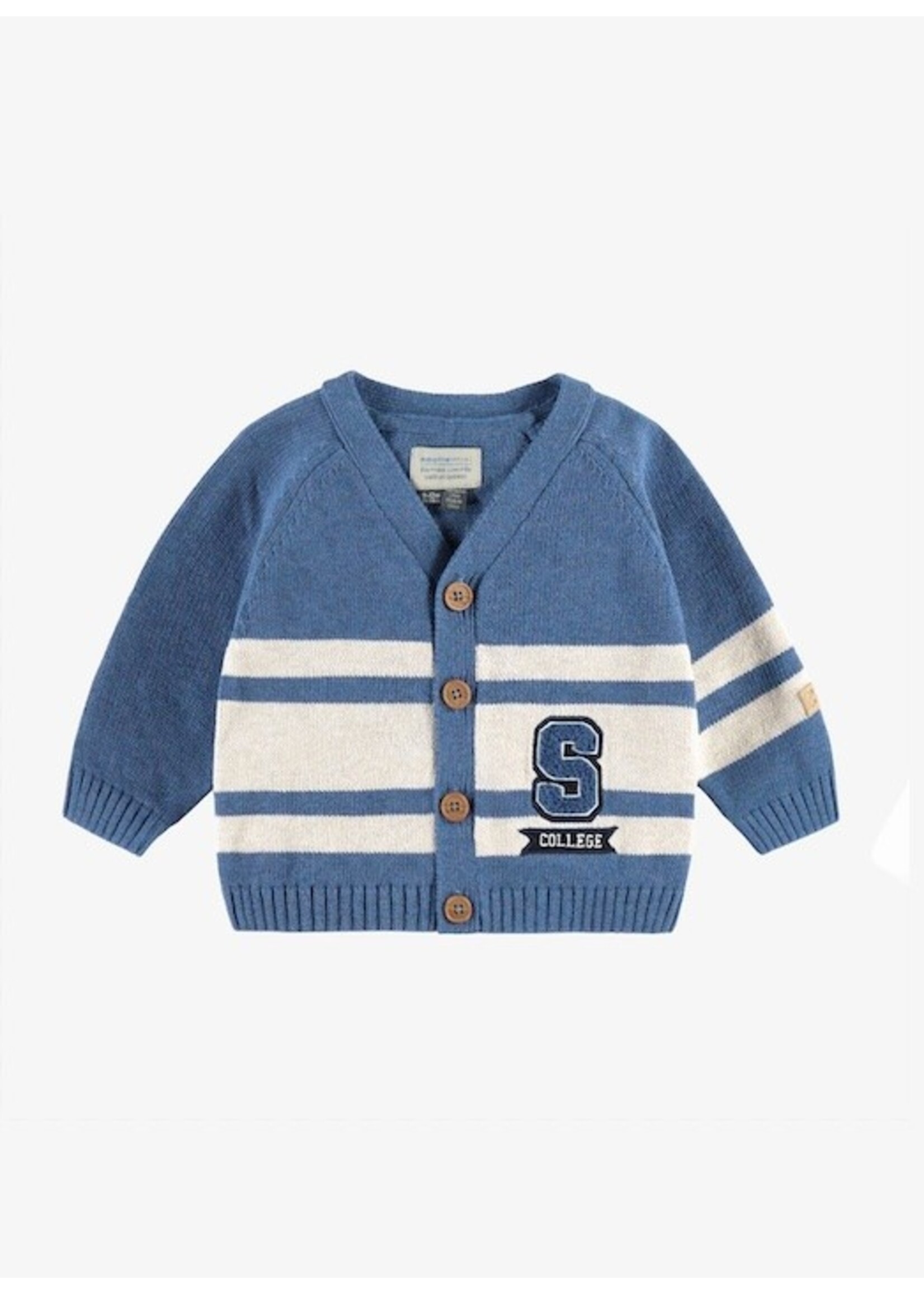 Souris Mini Souris Mini, Striped Knit Cardigan || Blue / Cream