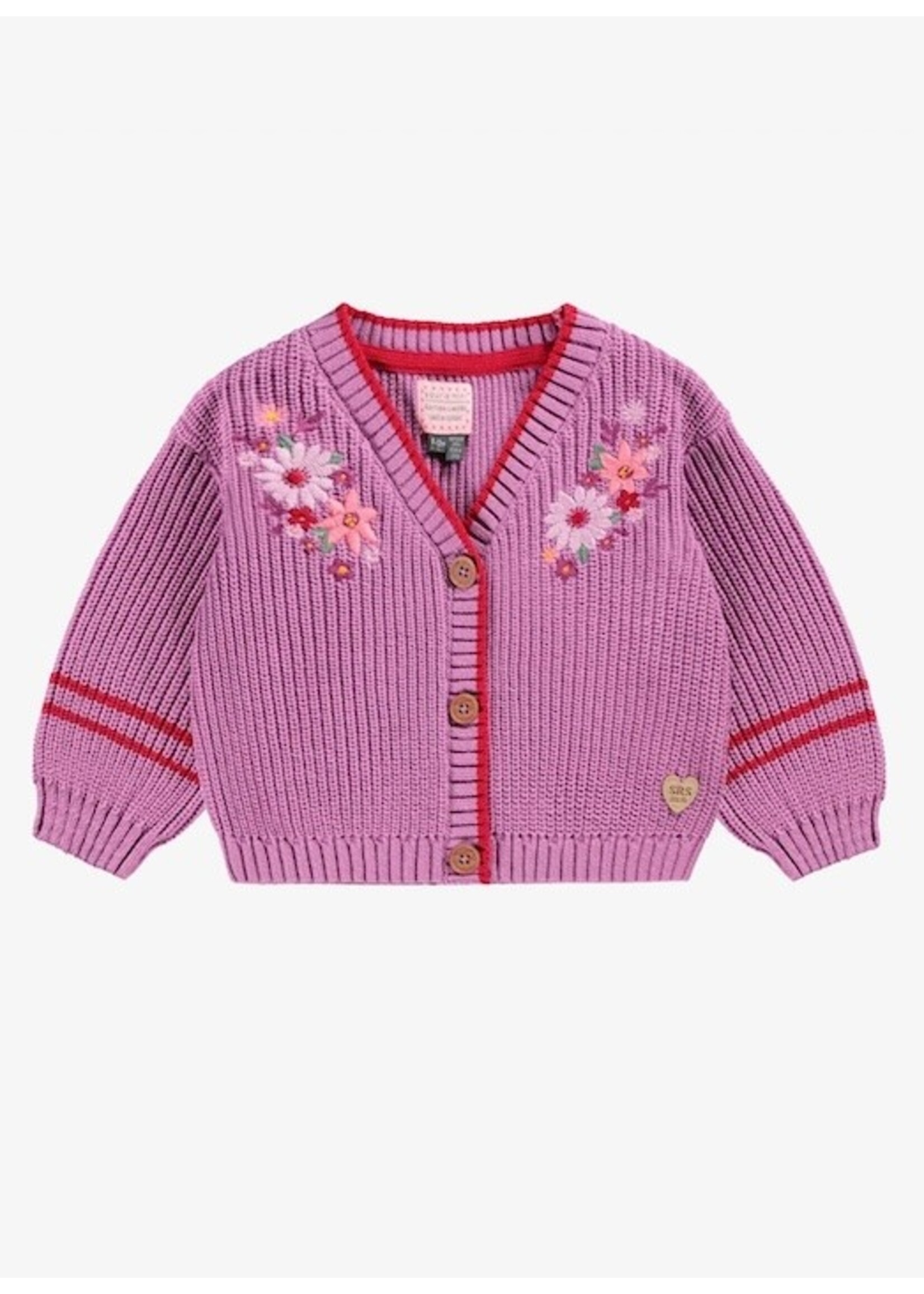 Souris Mini Souris Mini, Floral Embroidered Knit Cardigan || Purple