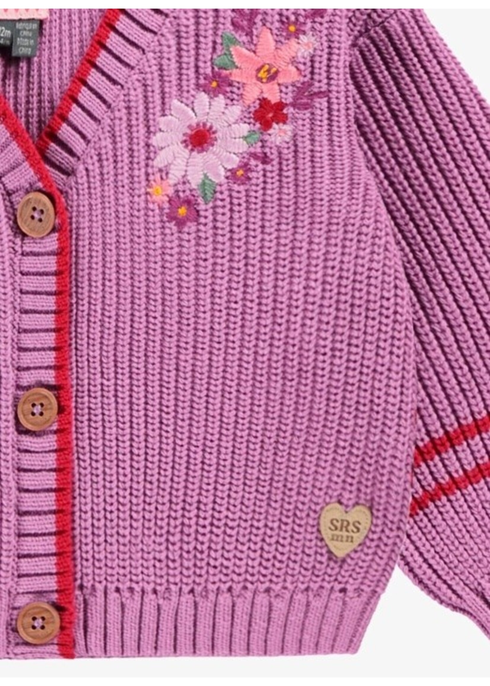 Souris Mini Souris Mini, Floral Embroidered Knit Cardigan || Purple