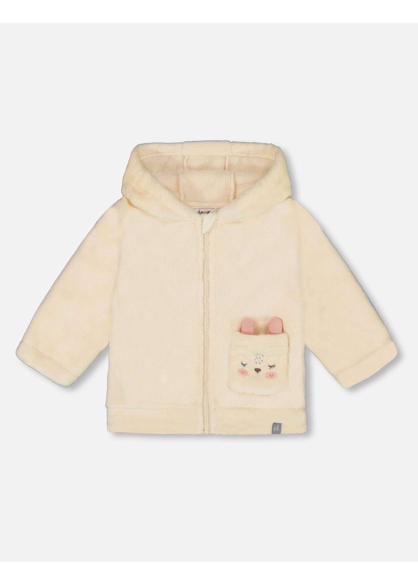 Deux Par Deux Deux Par Deux, Plush Hooded Jacket || Off White
