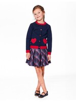 Deux Par Deux Deux Par Deux, Red Hearts Embroidered Knit Cardigan || Navy Blue