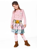 Deux Par Deux Deux Par Deux, Two-Tiered Flannel Skirt || Green Pink And Yellow