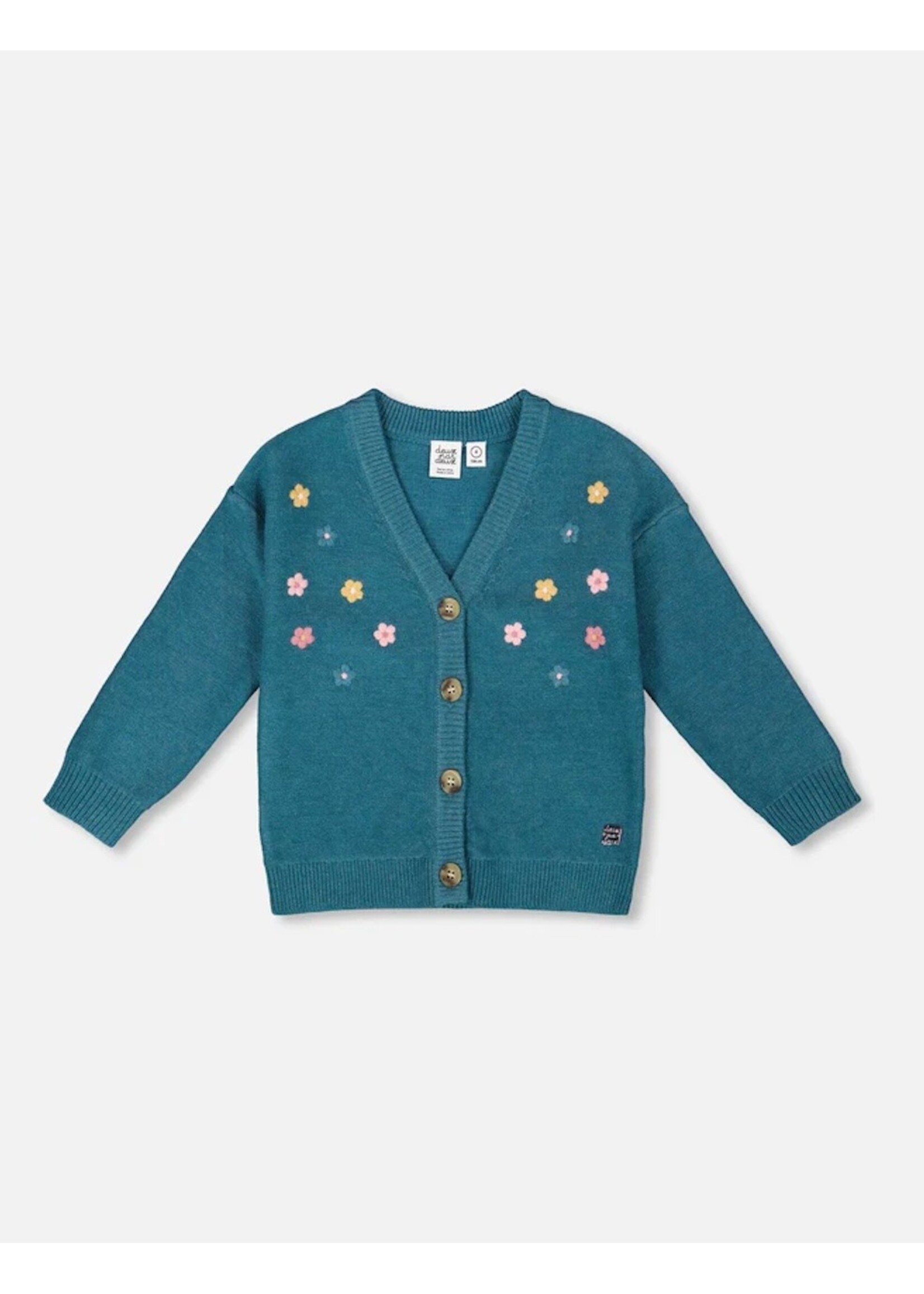 Deux Par Deux Deux Par Deux, Flower Embroided Knitted Cardigan With  || Dark Green
