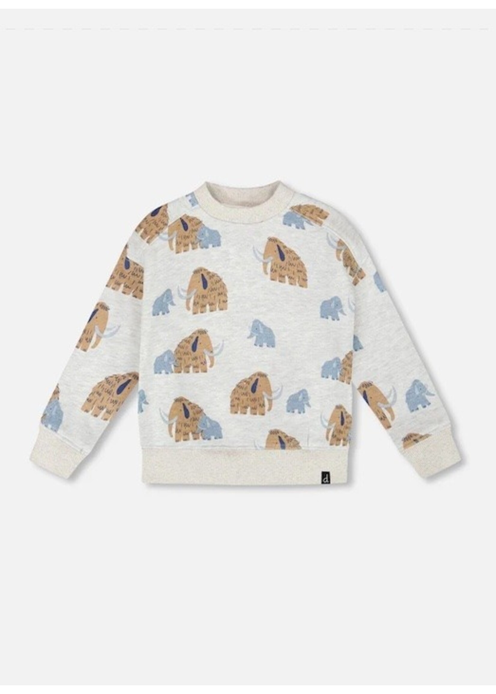 Deux Par Deux Deux Par Deux, Mammoth Print Long Sleeve Crew Neck Fleece Sweatshirt || Beige