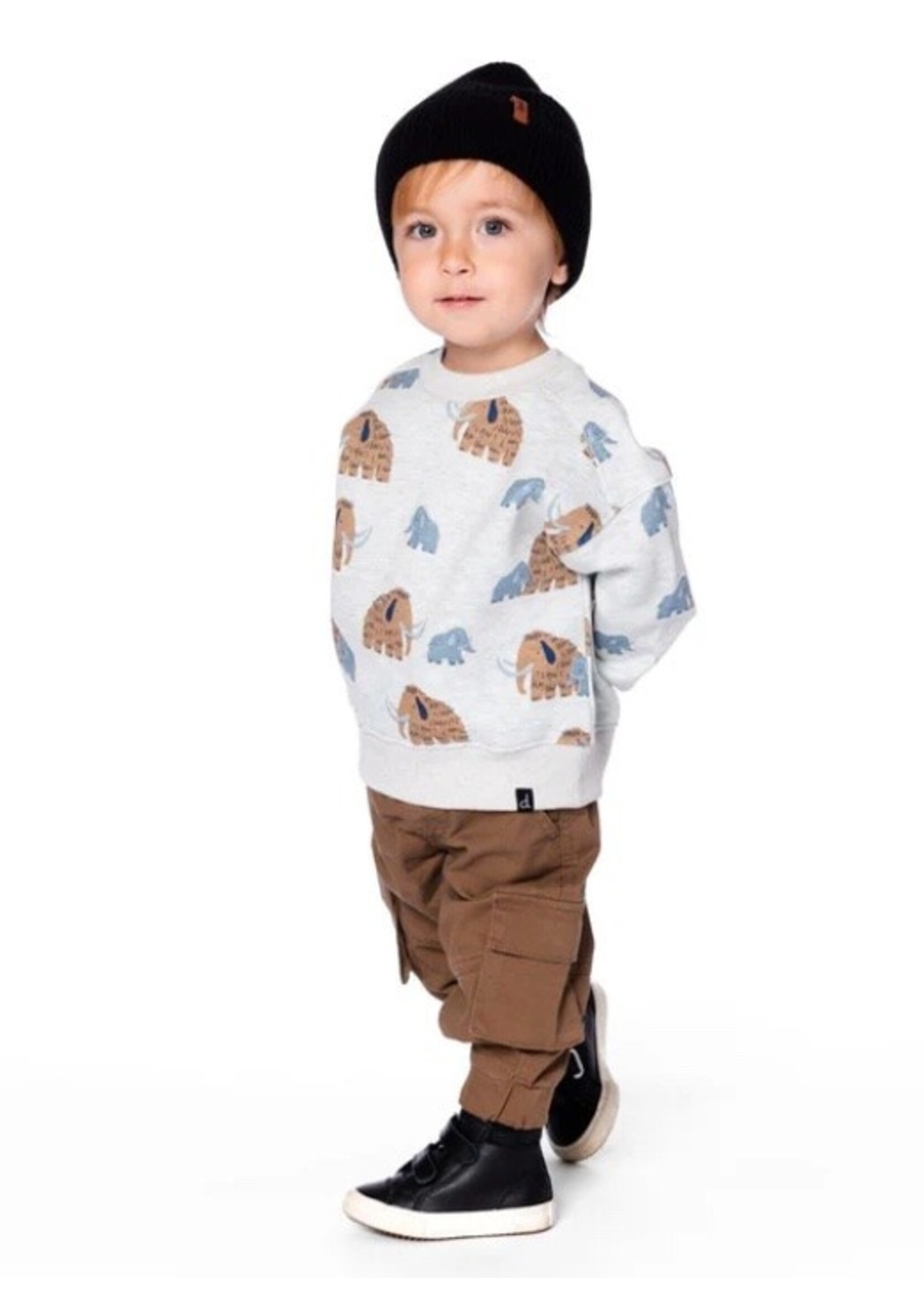 Deux Par Deux Deux Par Deux, Mammoth Print Long Sleeve Crew Neck Fleece Sweatshirt || Beige