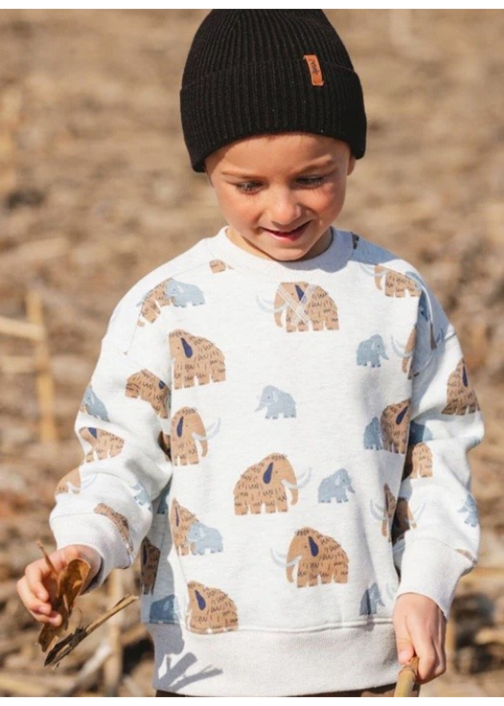 Deux Par Deux Deux Par Deux, Mammoth Print Long Sleeve Crew Neck Fleece Sweatshirt || Beige
