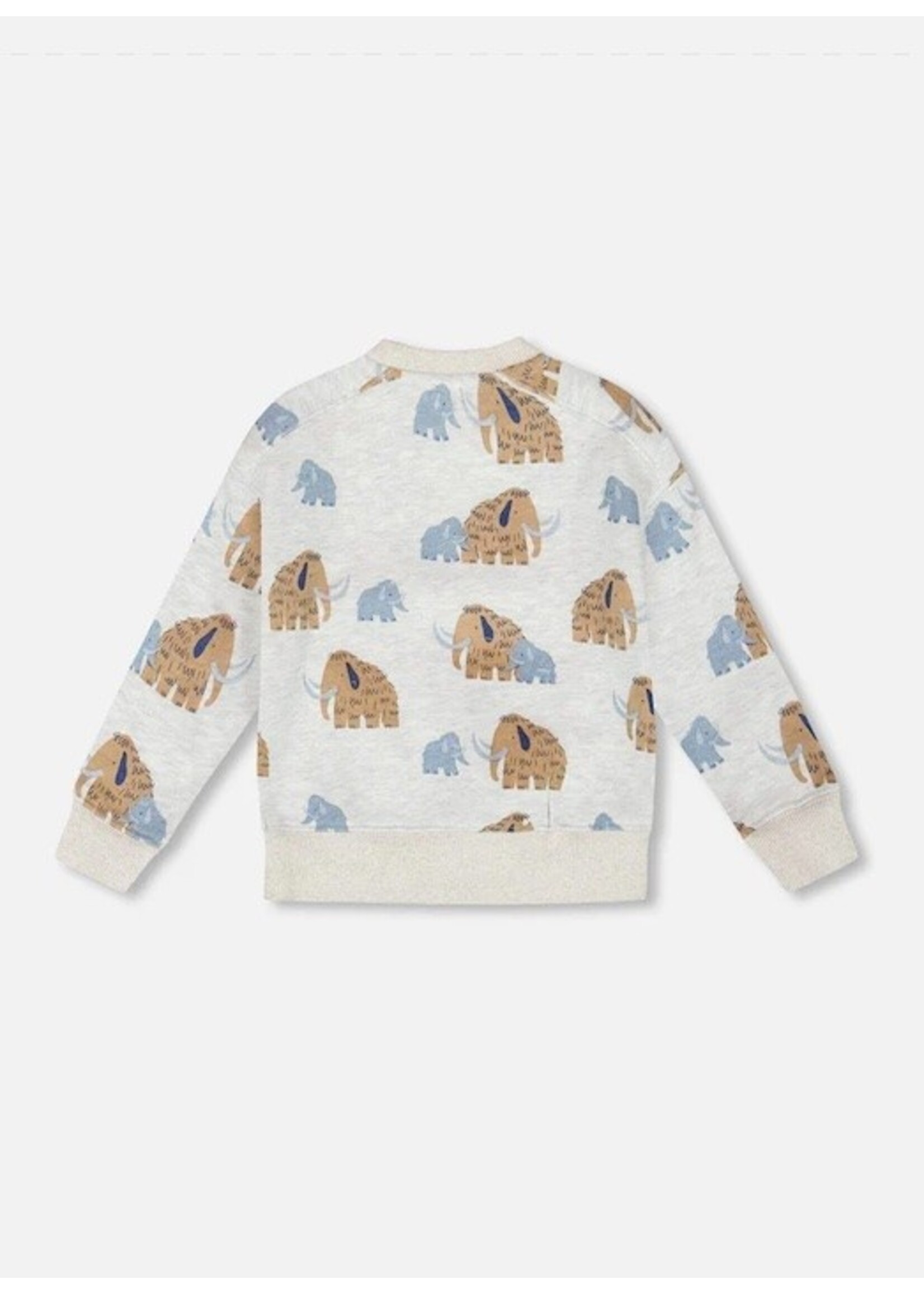 Deux Par Deux Deux Par Deux, Mammoth Print Long Sleeve Crew Neck Fleece Sweatshirt || Beige