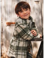 Deux Par Deux Deux Par Deux, Plaid Sherpa Long Sleeve Zip Front Overshirt || Sage And Beige