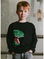 Deux Par Deux Deux Par Deux, Dinosaur Print Long Sleeve Jersey Tee Shirt || Black