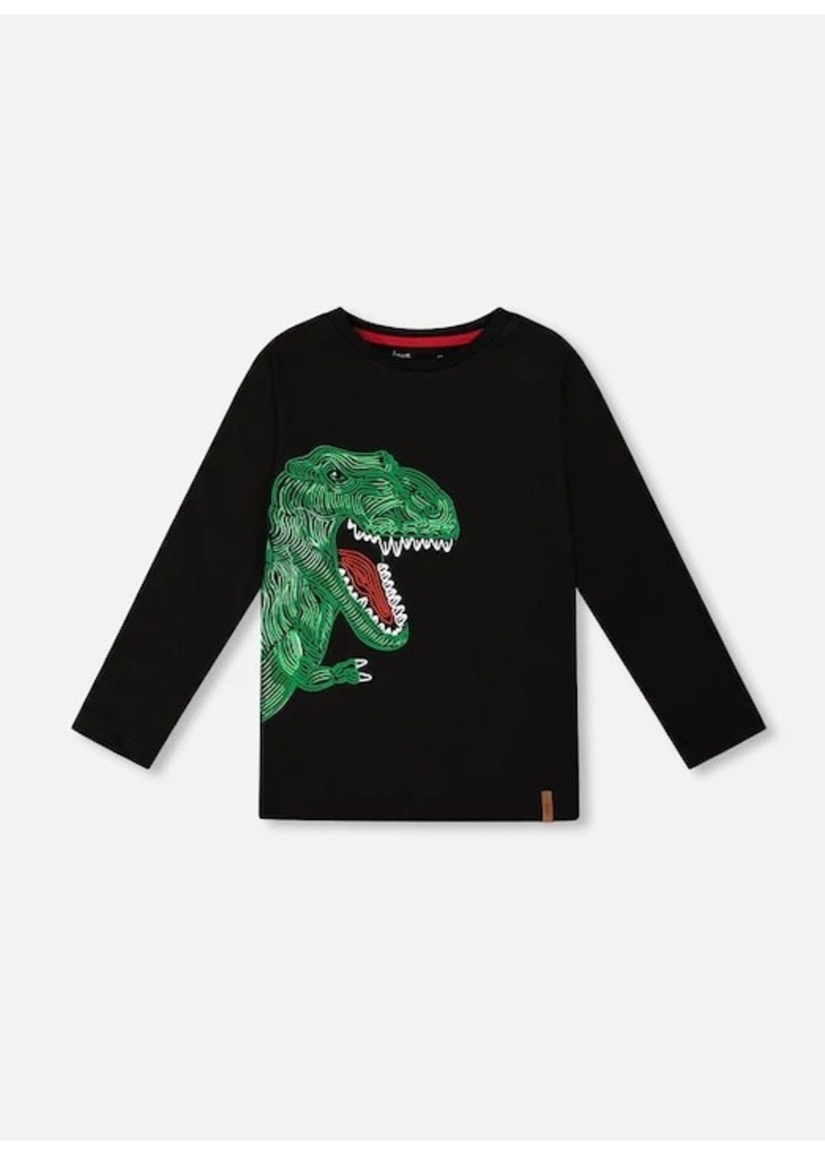 Deux Par Deux Deux Par Deux, Dinosaur Print Long Sleeve Jersey Tee Shirt || Black